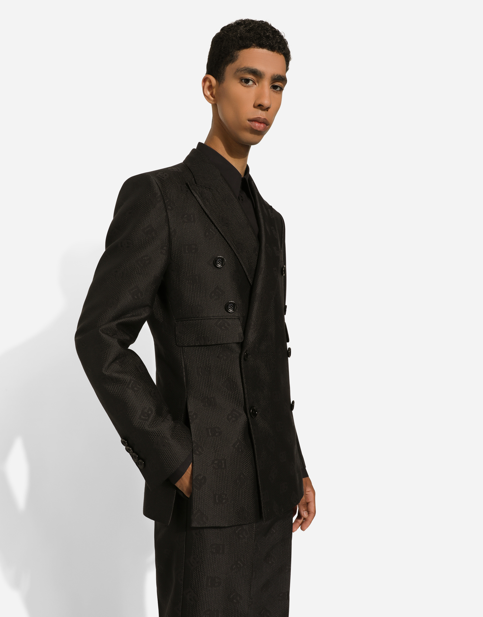 Double-breasted Sicilia-fit jacquard jacket in Black for Men