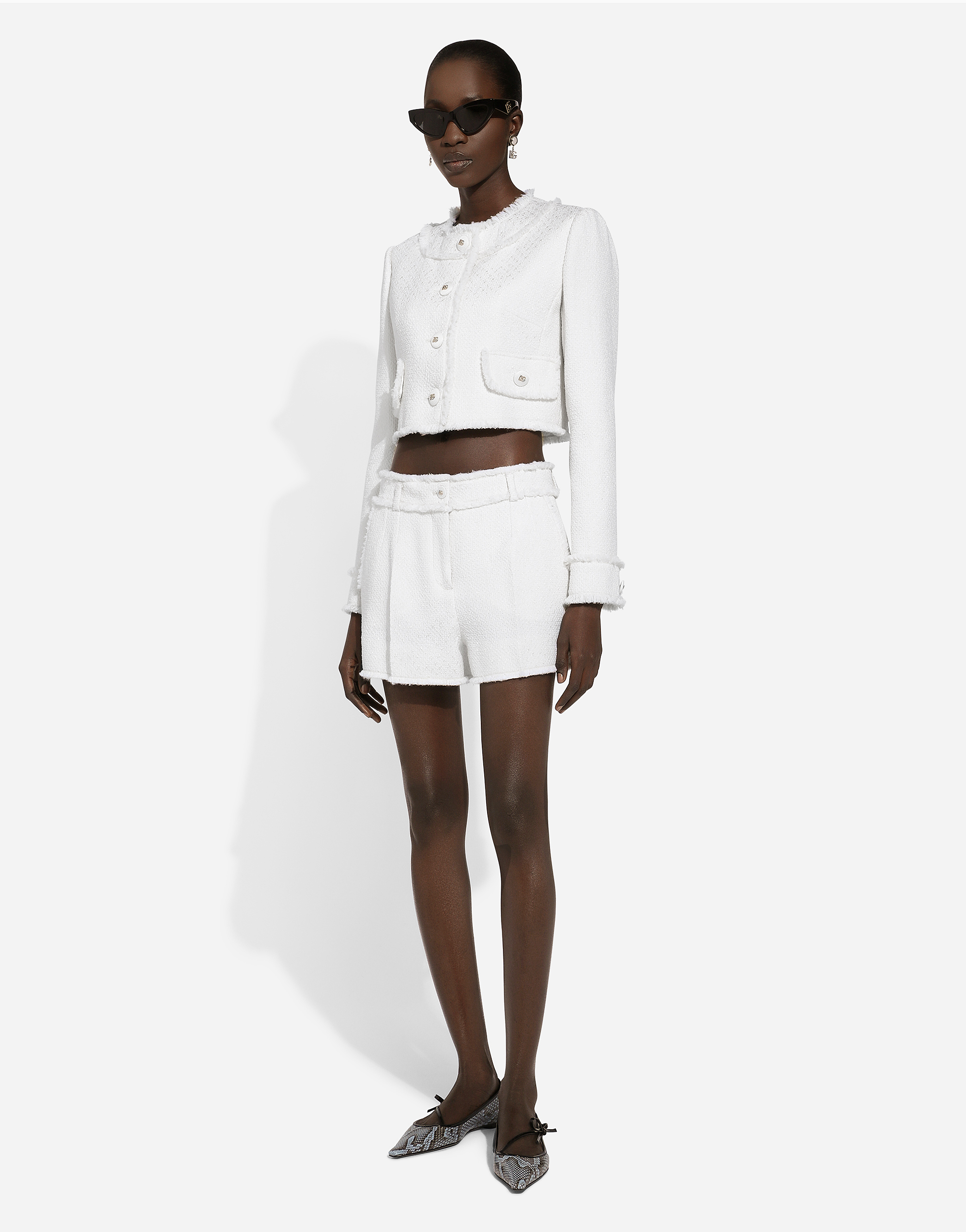 Shop Dolce & Gabbana Raschel Tweed Shorts In White