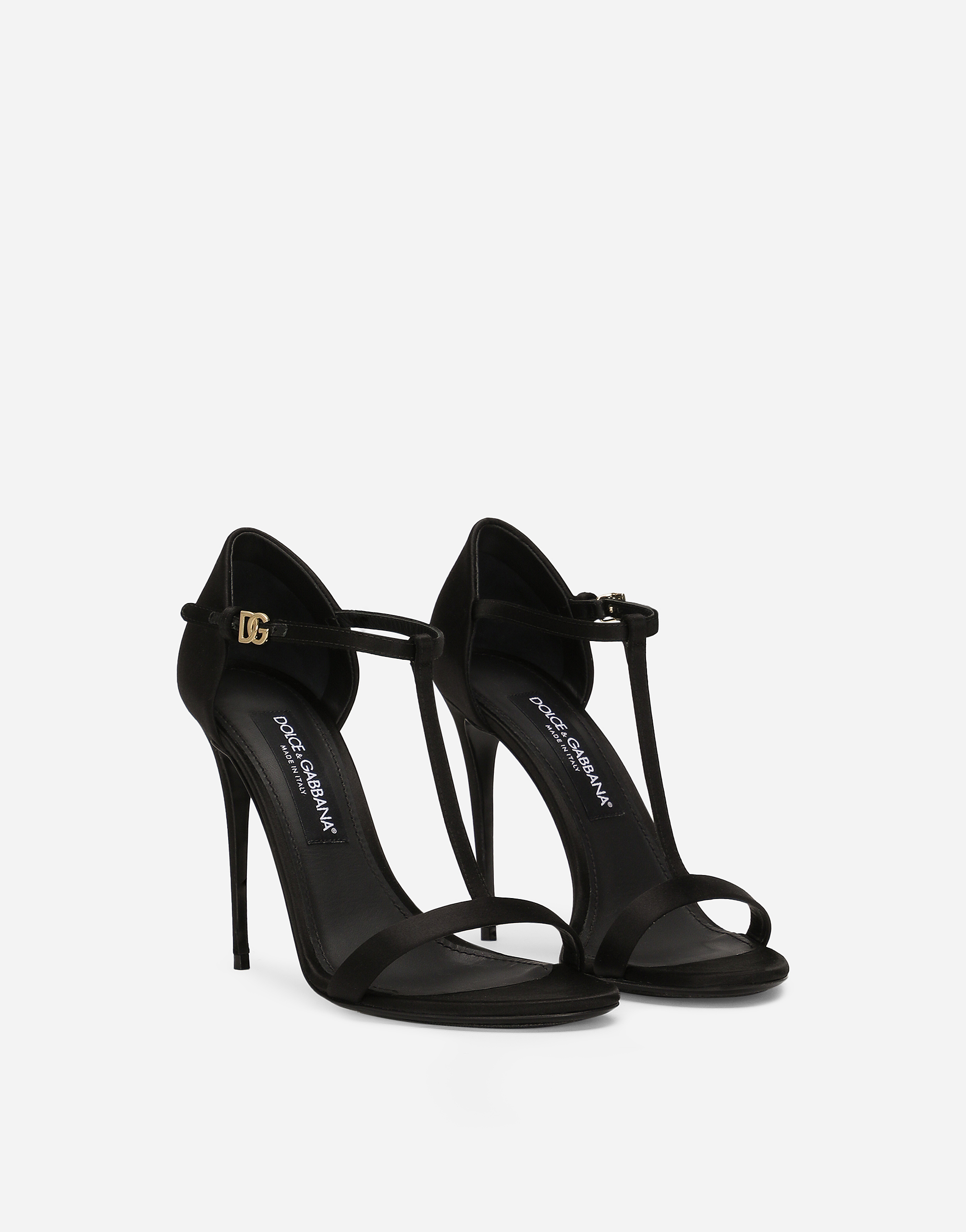 Shop Dolce & Gabbana Satin T-bar Sandals In Black