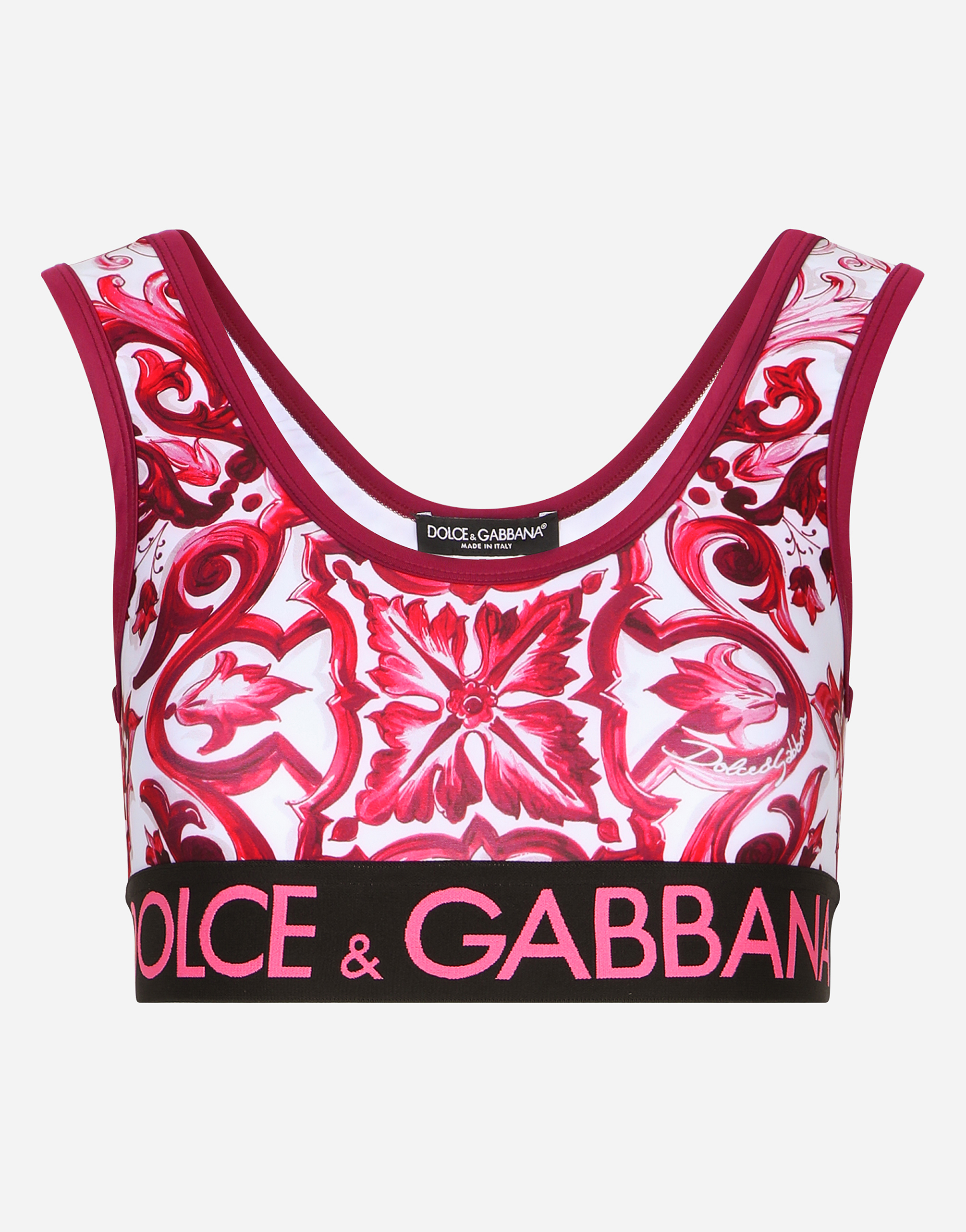 Shop Dolce & Gabbana Majolica-print Technical Jersey Top With Branded Elastic Band In Multicolor