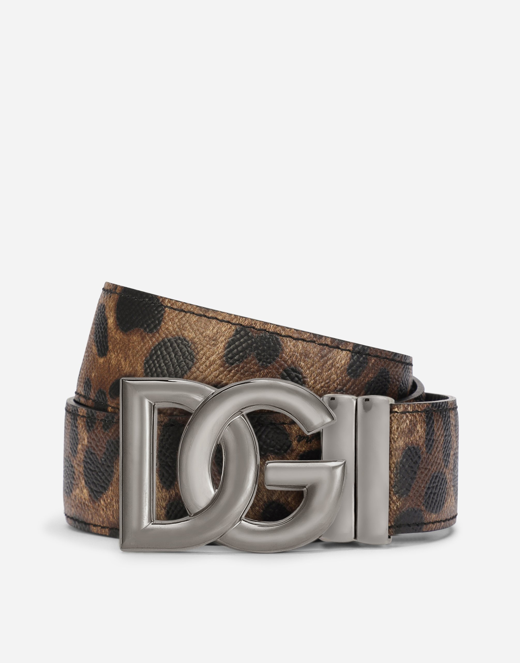 Reversible leopard-print calfskin belt