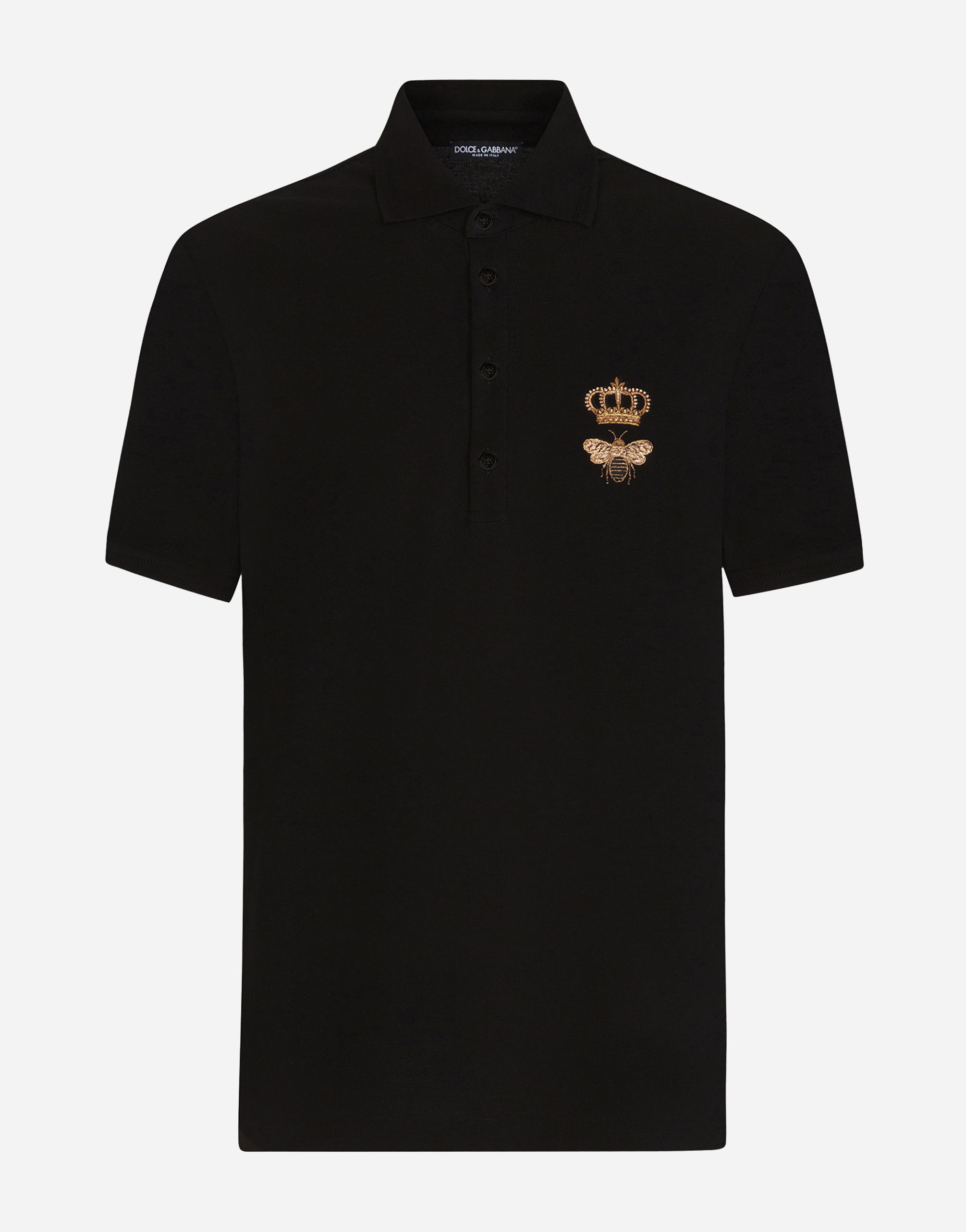 Cotton piqué polo-shirt with embroidery in black for Men 