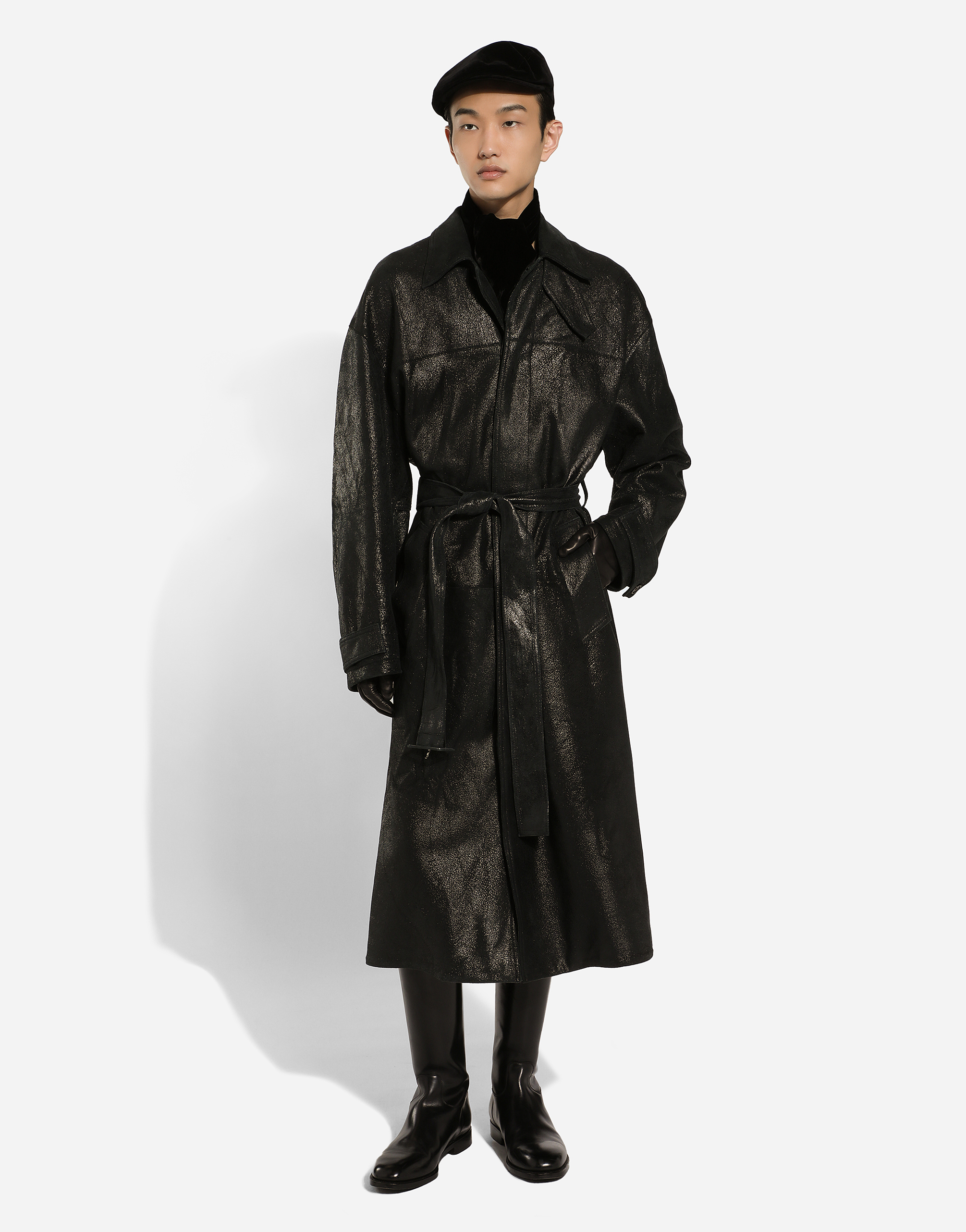 Shop Dolce & Gabbana Leather Trench Coat With Belt In Black