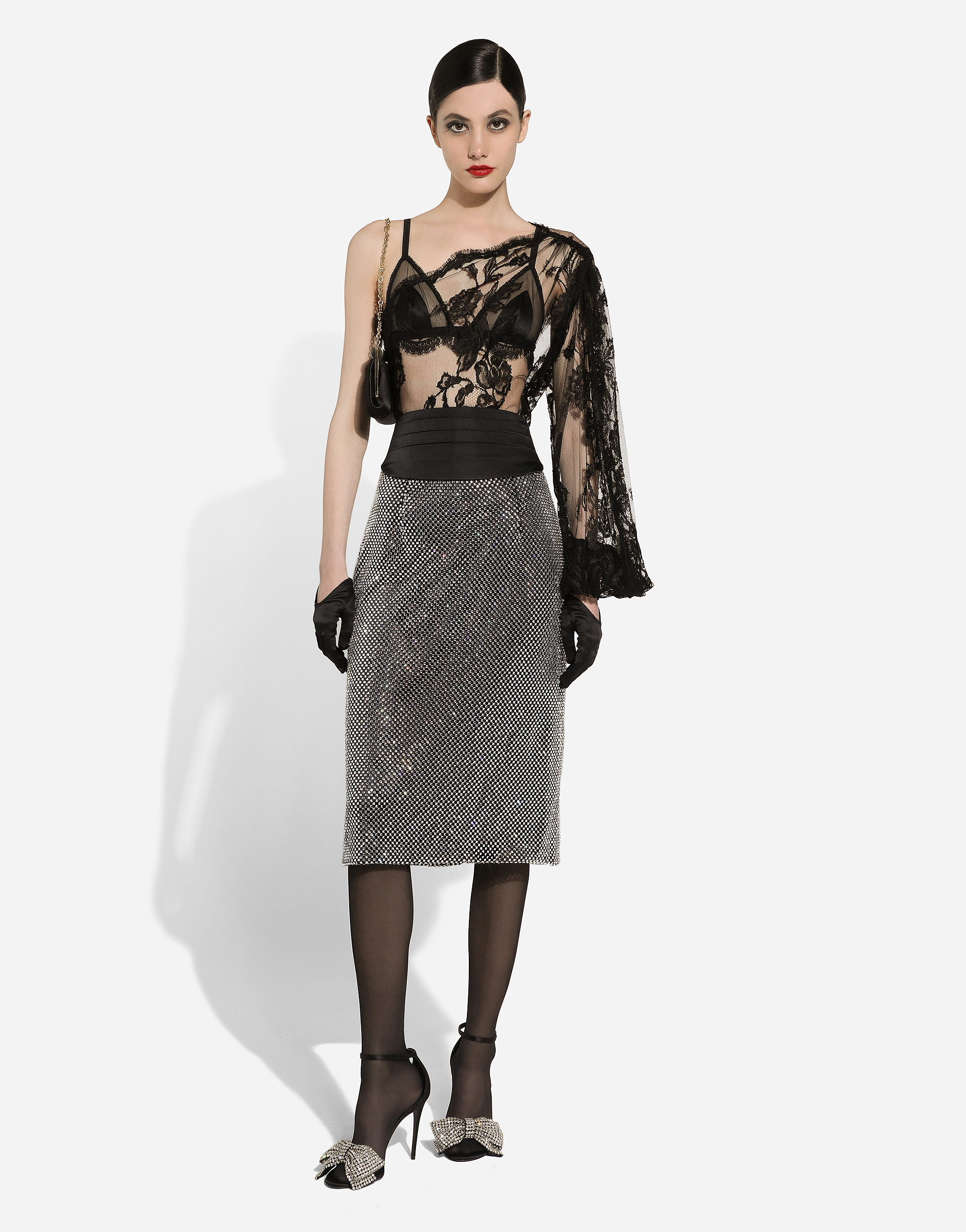 Shop Dolce & Gabbana Calf-length Crystal Mesh Skirt In Silver