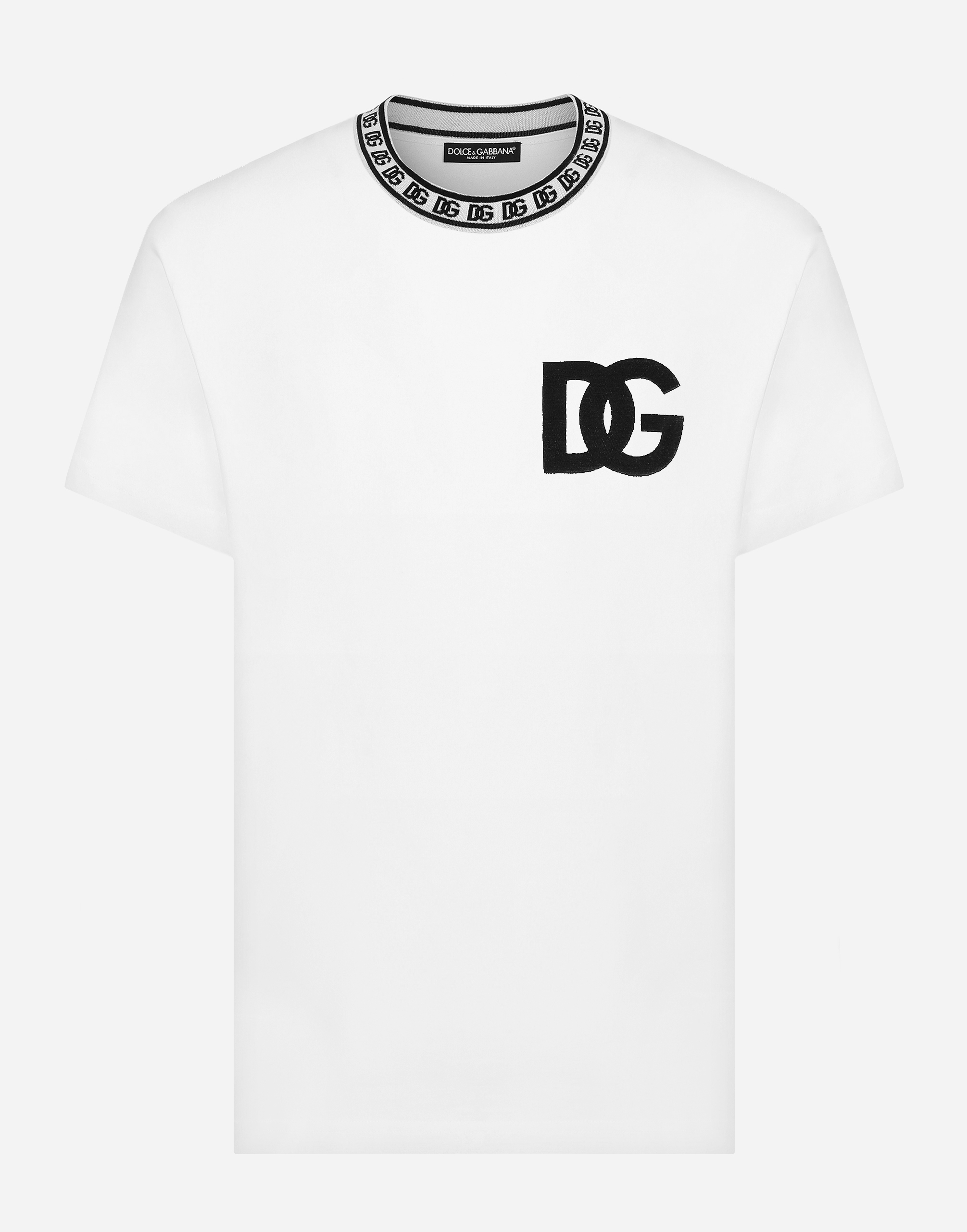 Cotton round-neck T-shirt with DG embroidery in White for Men 
