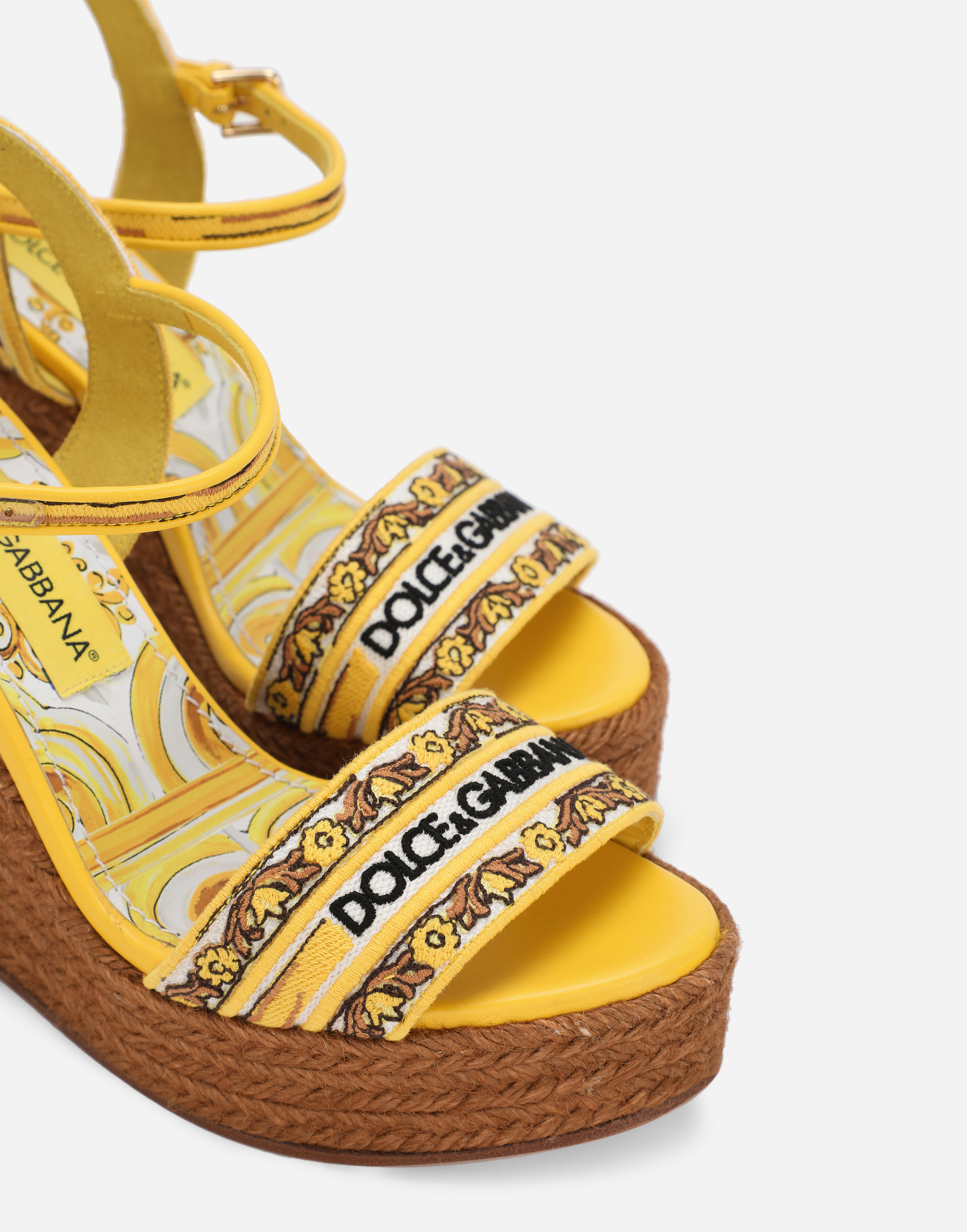 Shop Dolce & Gabbana Wedge Sandals With Majolica Embroidery In Stampa