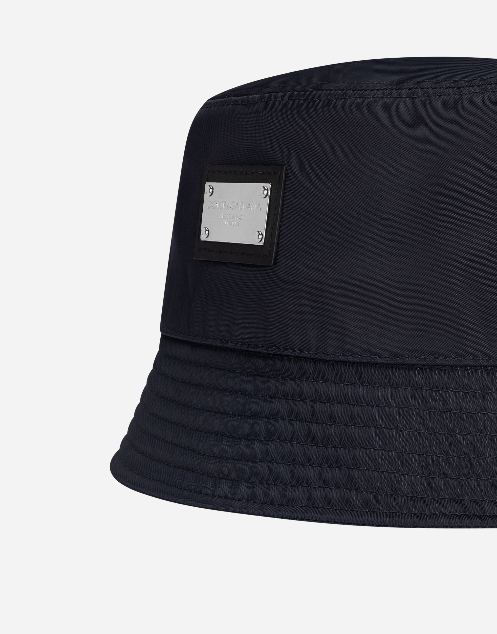 Nylon bucket hat with branded plate in Blue for Men | Dolce&Gabbana®