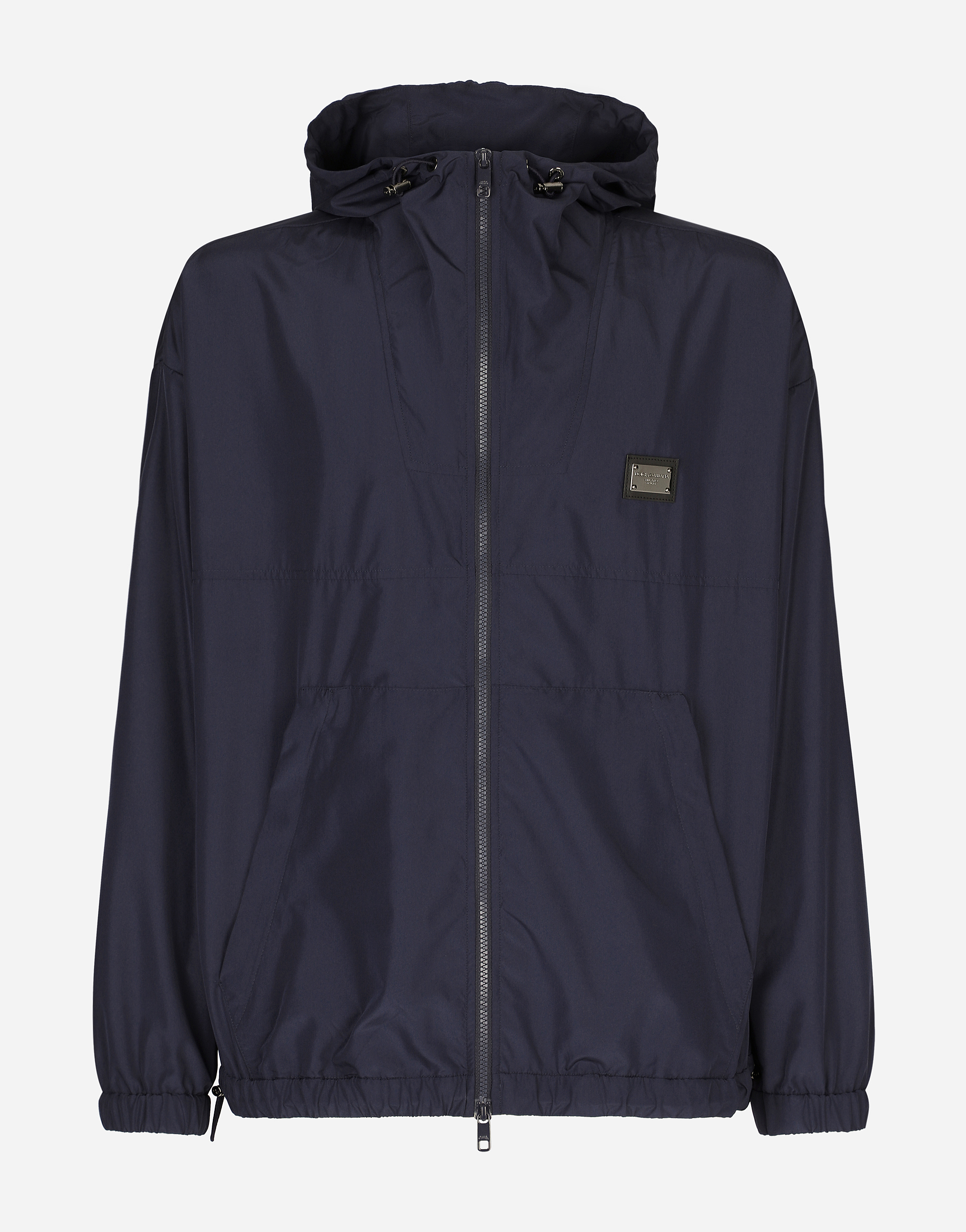 Nylon jacket with hood and branded tag in Blue for Men 