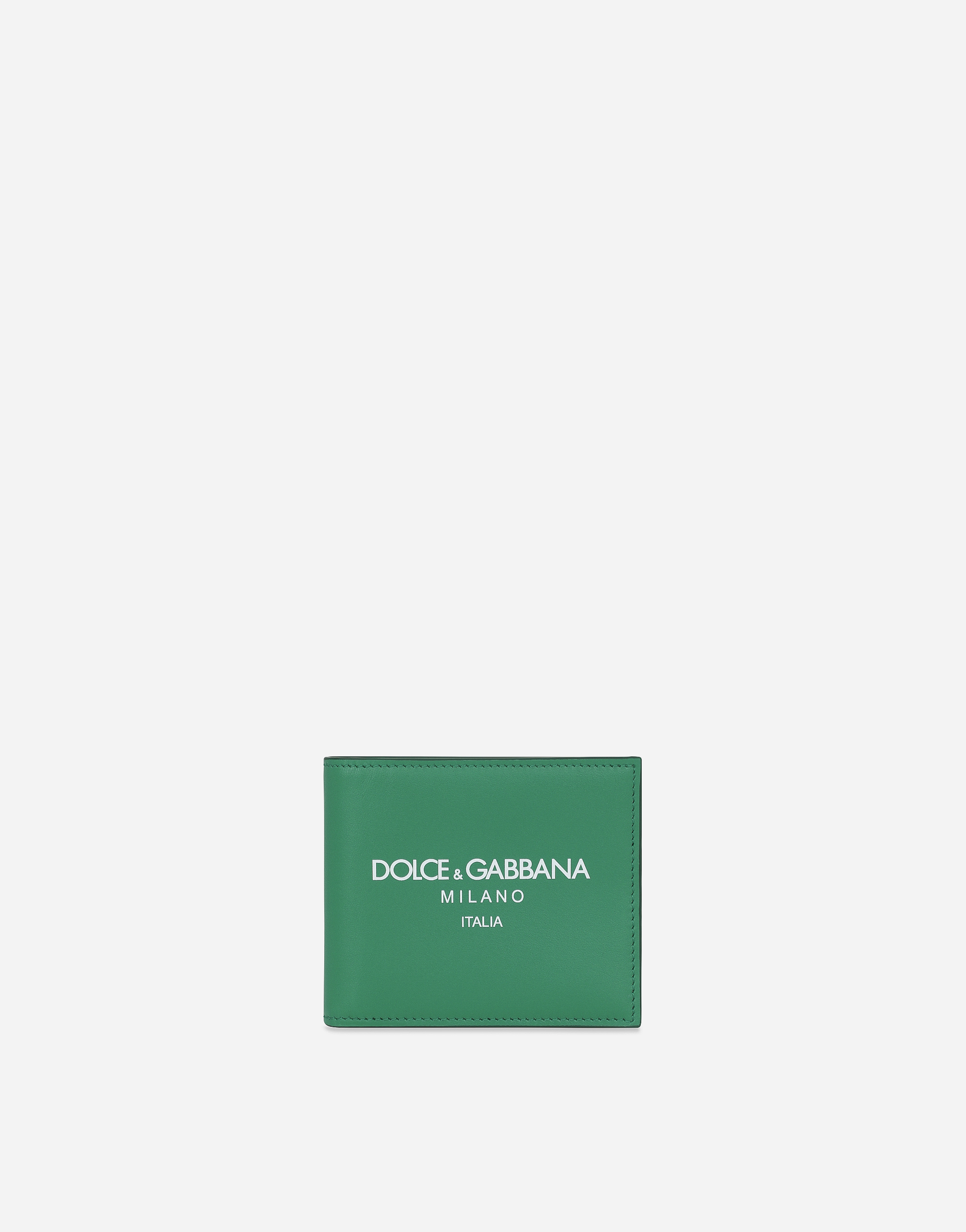 Dolce & Gabbana Calfskin Bifold Wallet With Logo In グリーン