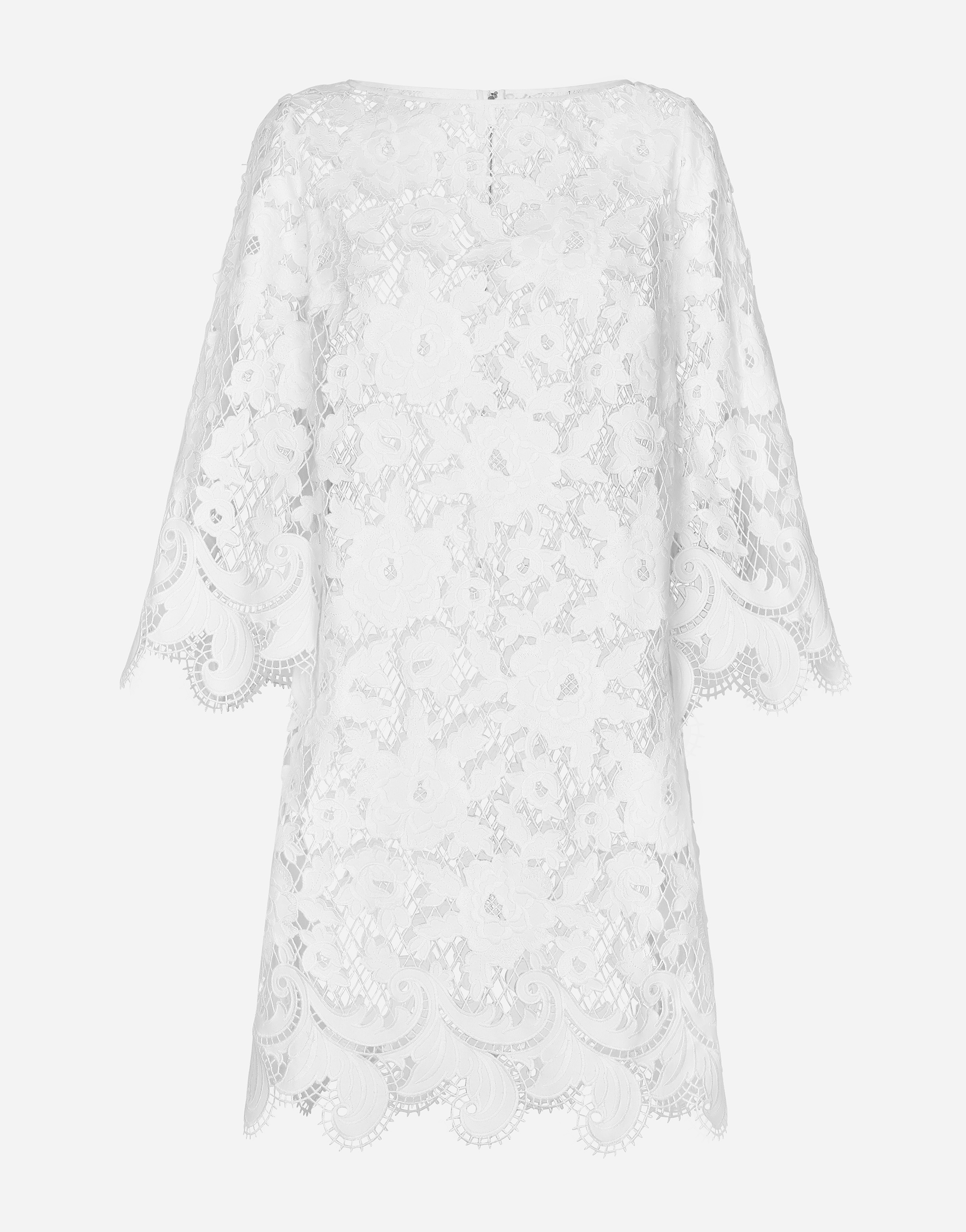 Shop Dolce & Gabbana Floaty Short Cotton Dress With Floral Openwork Embroidery In ホワイト