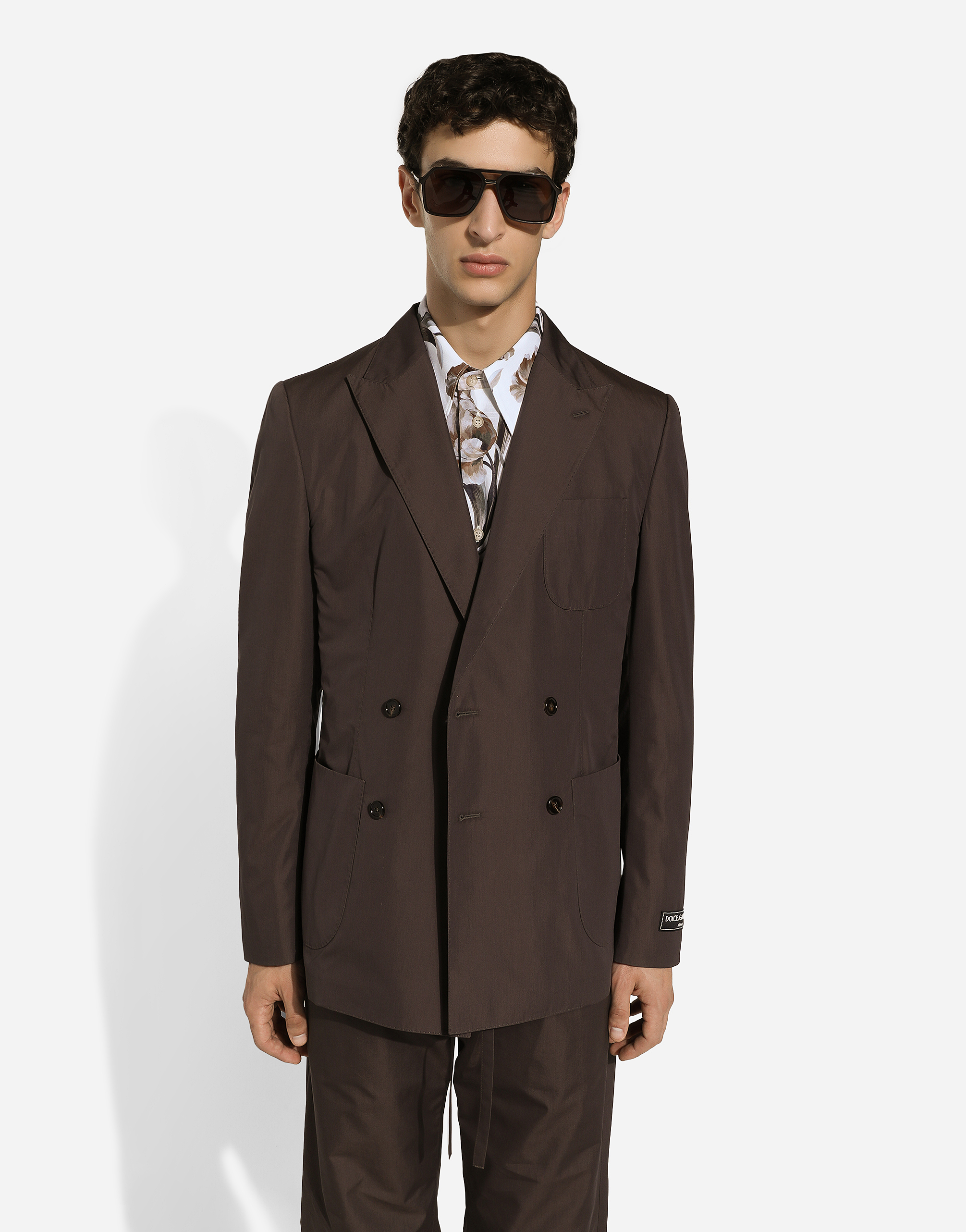 Shop Dolce & Gabbana Double-breasted Poplin Portofino-fit Jacket In Brown