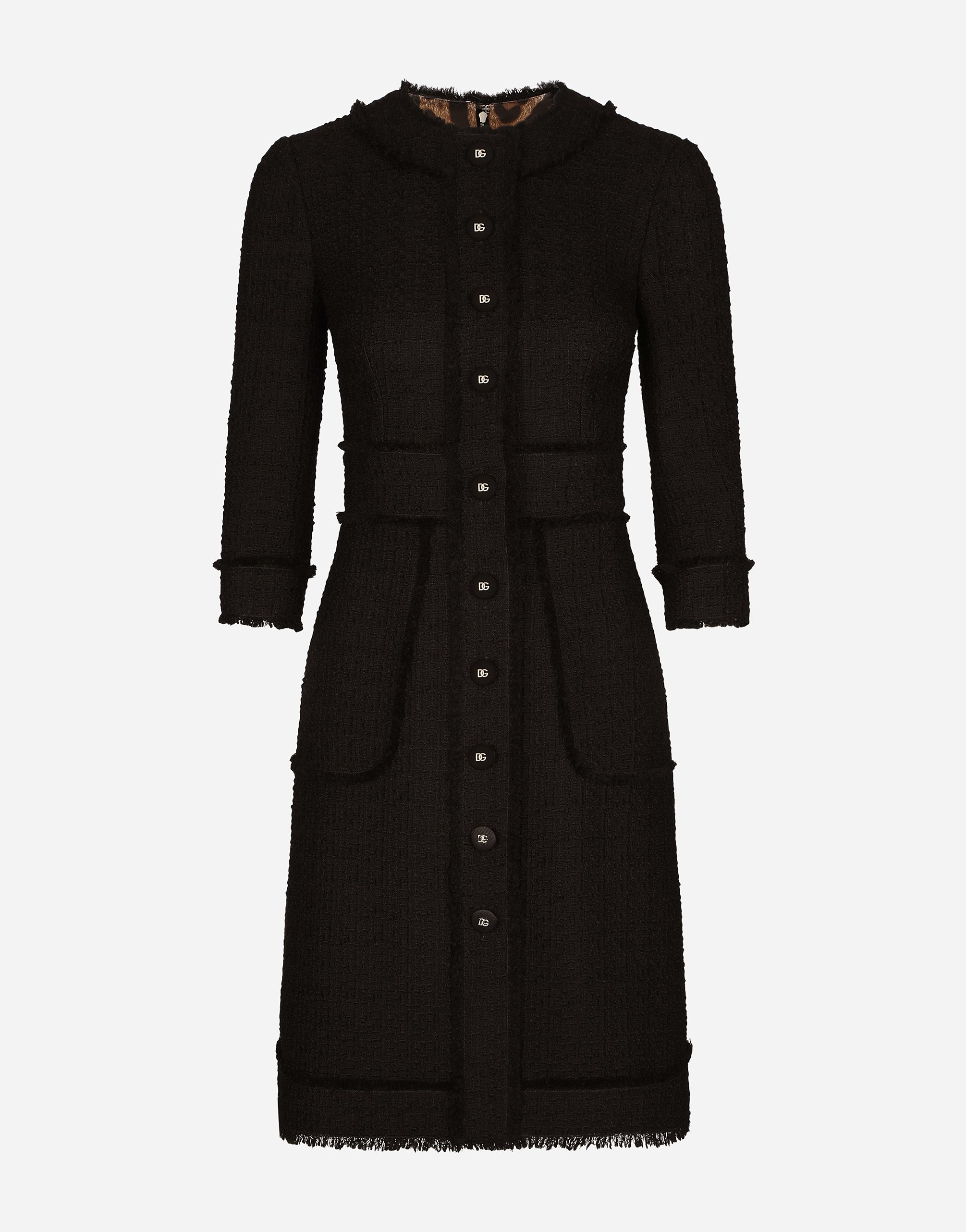 Shop Dolce & Gabbana Raschel Tweed Midi Dress In Black
