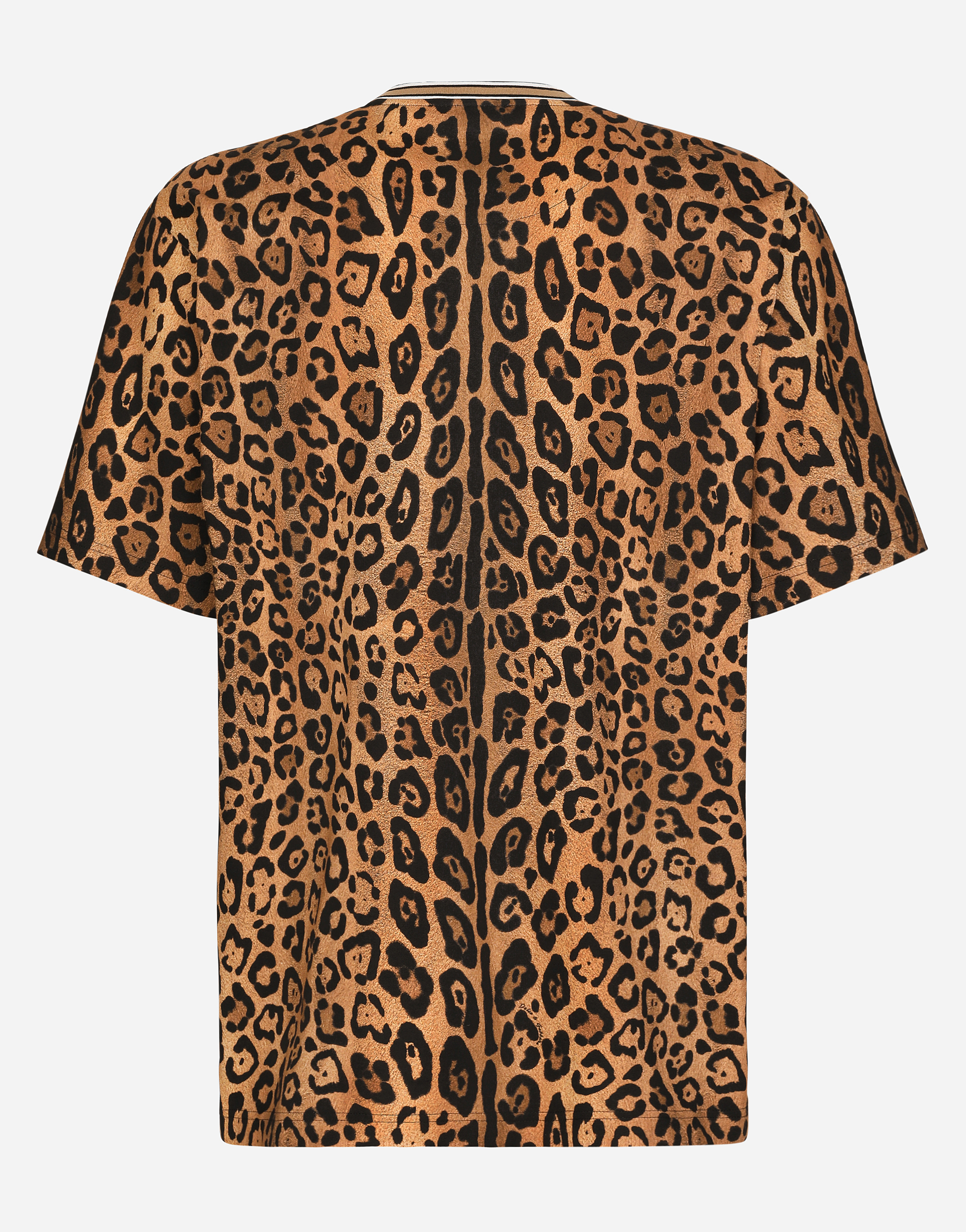 Shop Dolce & Gabbana Round-neck T-shirt With Leopard-print Crespo And Tag