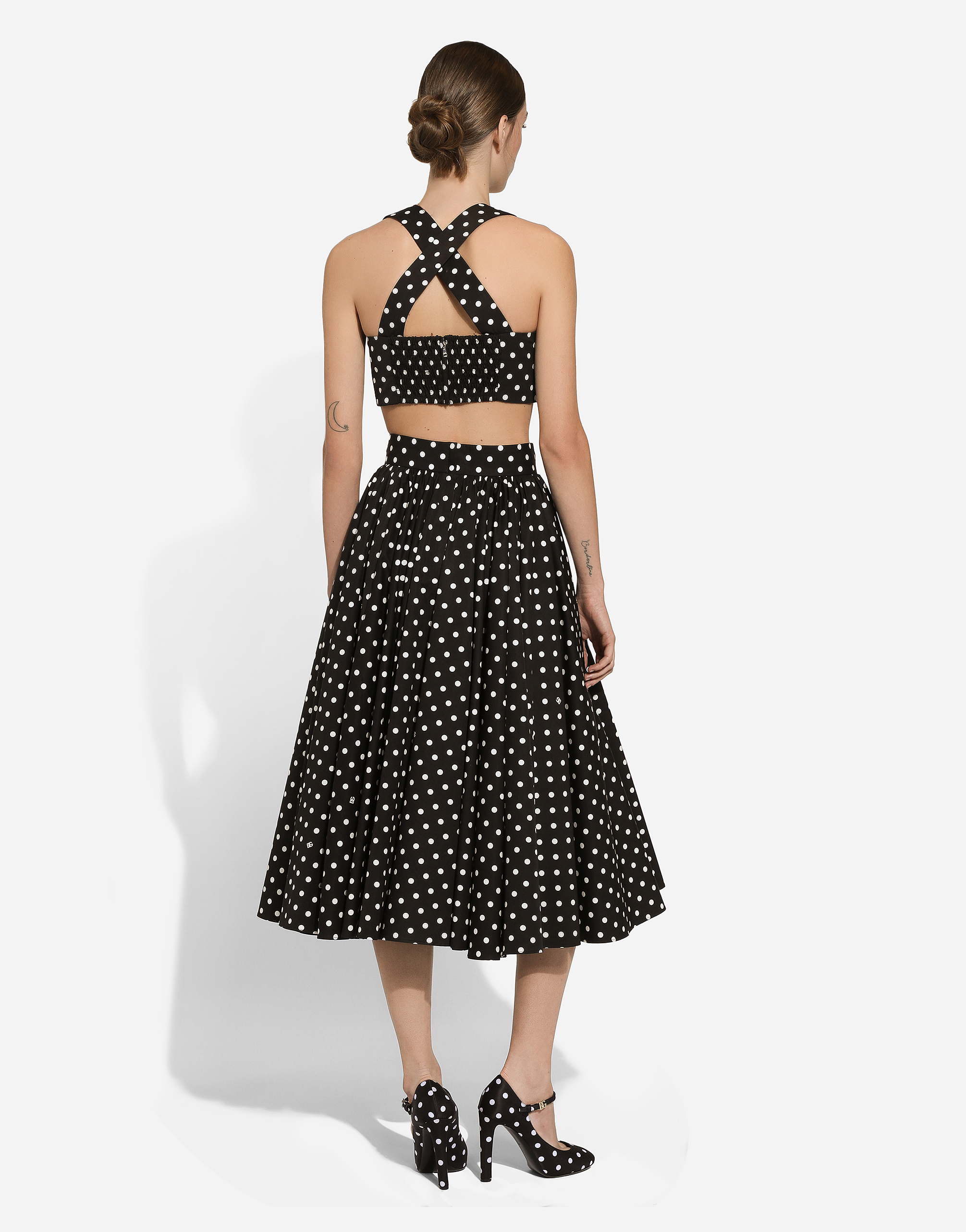 Shop Dolce & Gabbana Cotton Calf-length Circle Skirt With Polka-dot Print In プリ