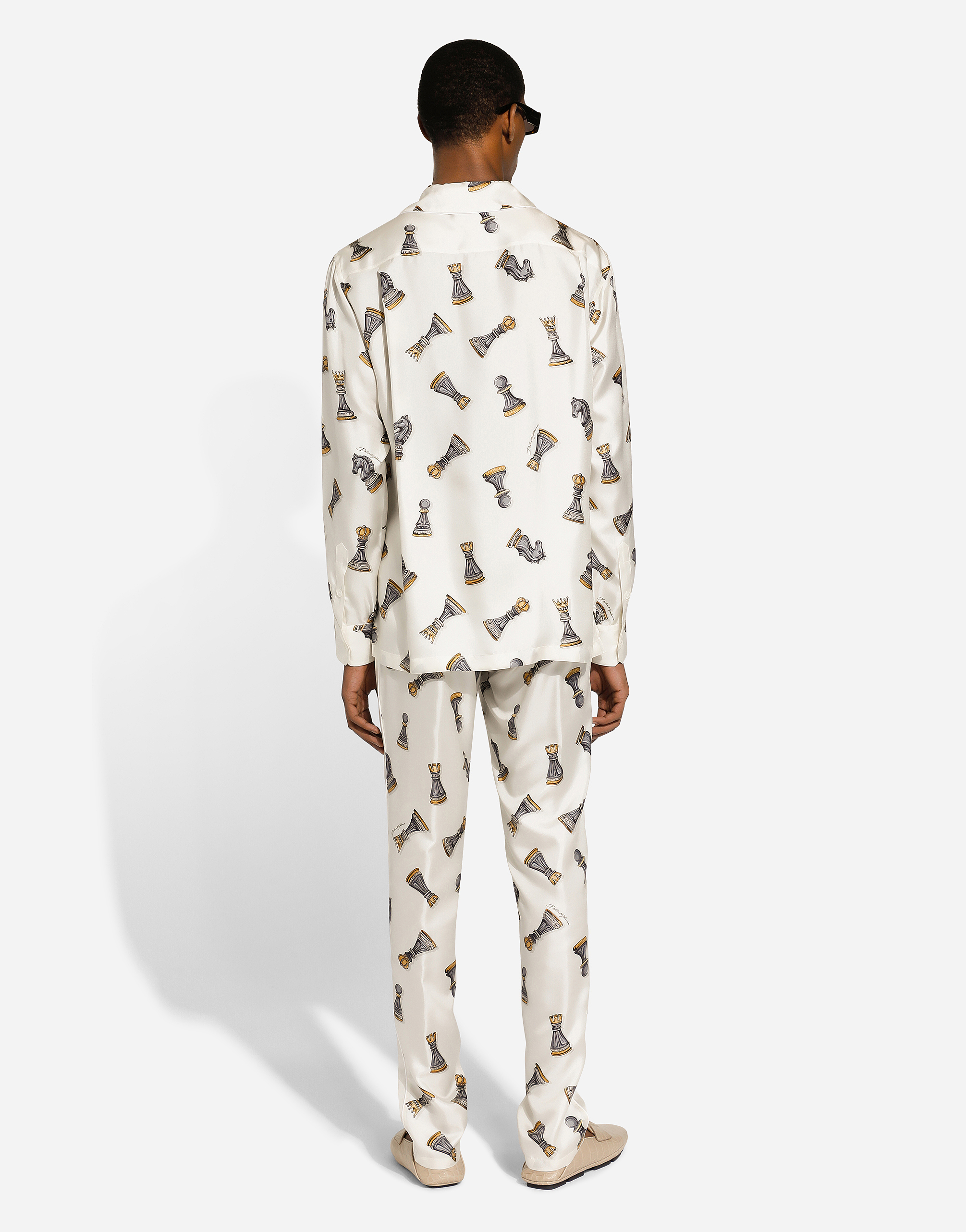 Shop Dolce & Gabbana Silk Twill Shirt With Chess-piece Print