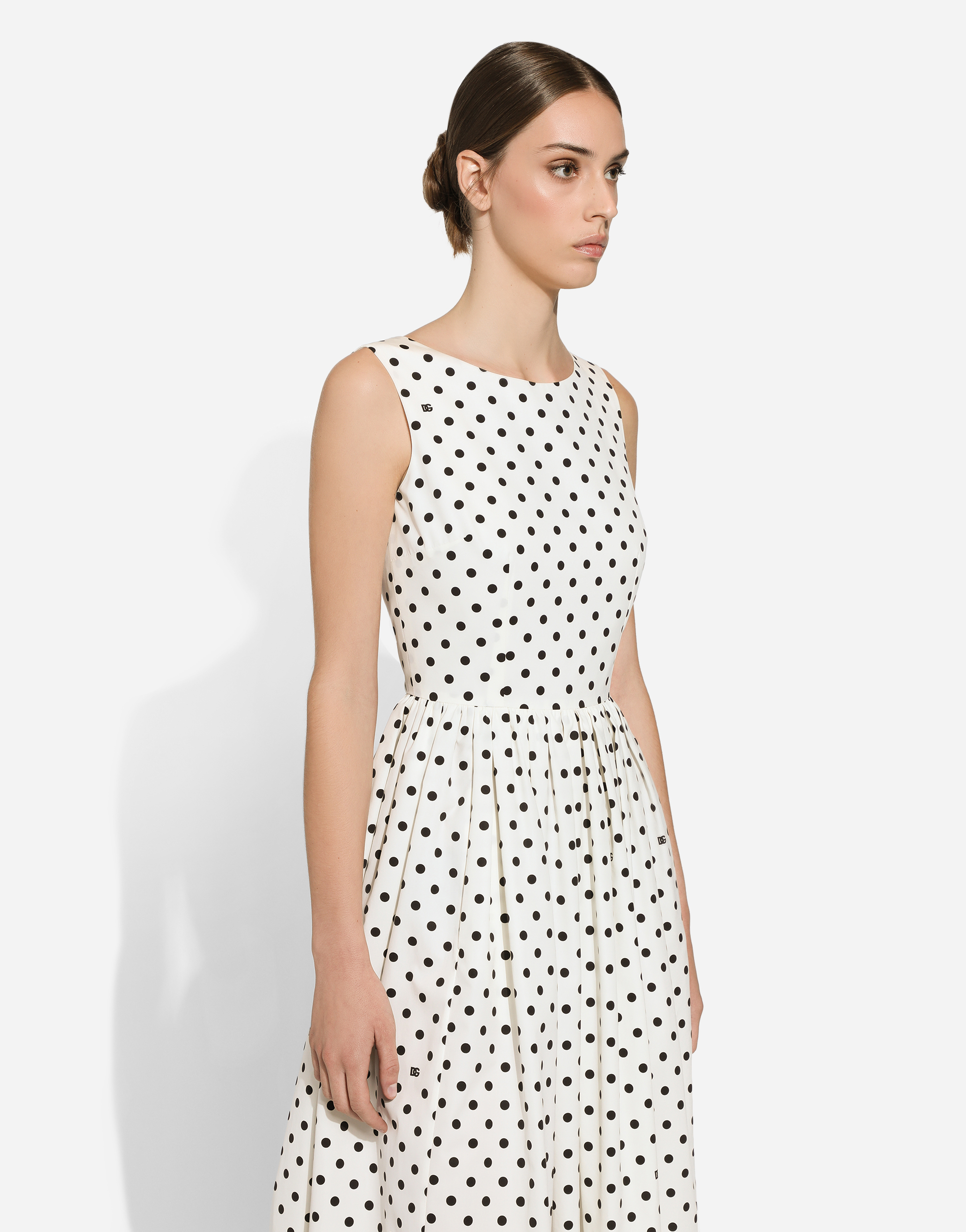 Shop Dolce & Gabbana Cotton Calf-length Circle Dress With Polka-dot Print In プリ