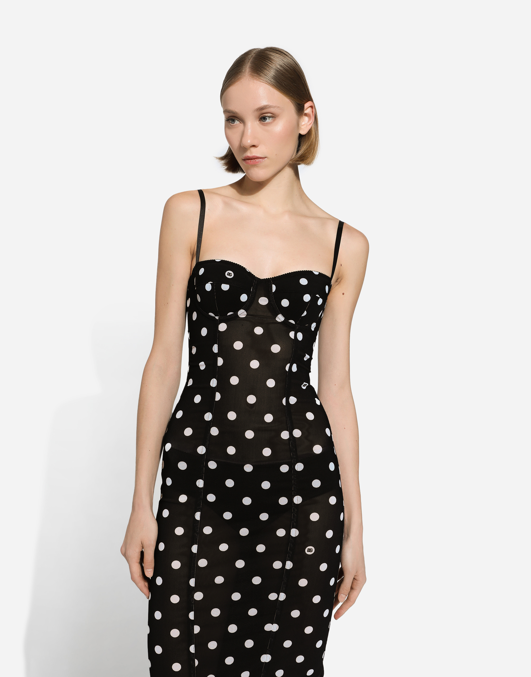 Shop Dolce & Gabbana Marquisette Sheath Dress With Polka-dot Print And Corset Details In プリ