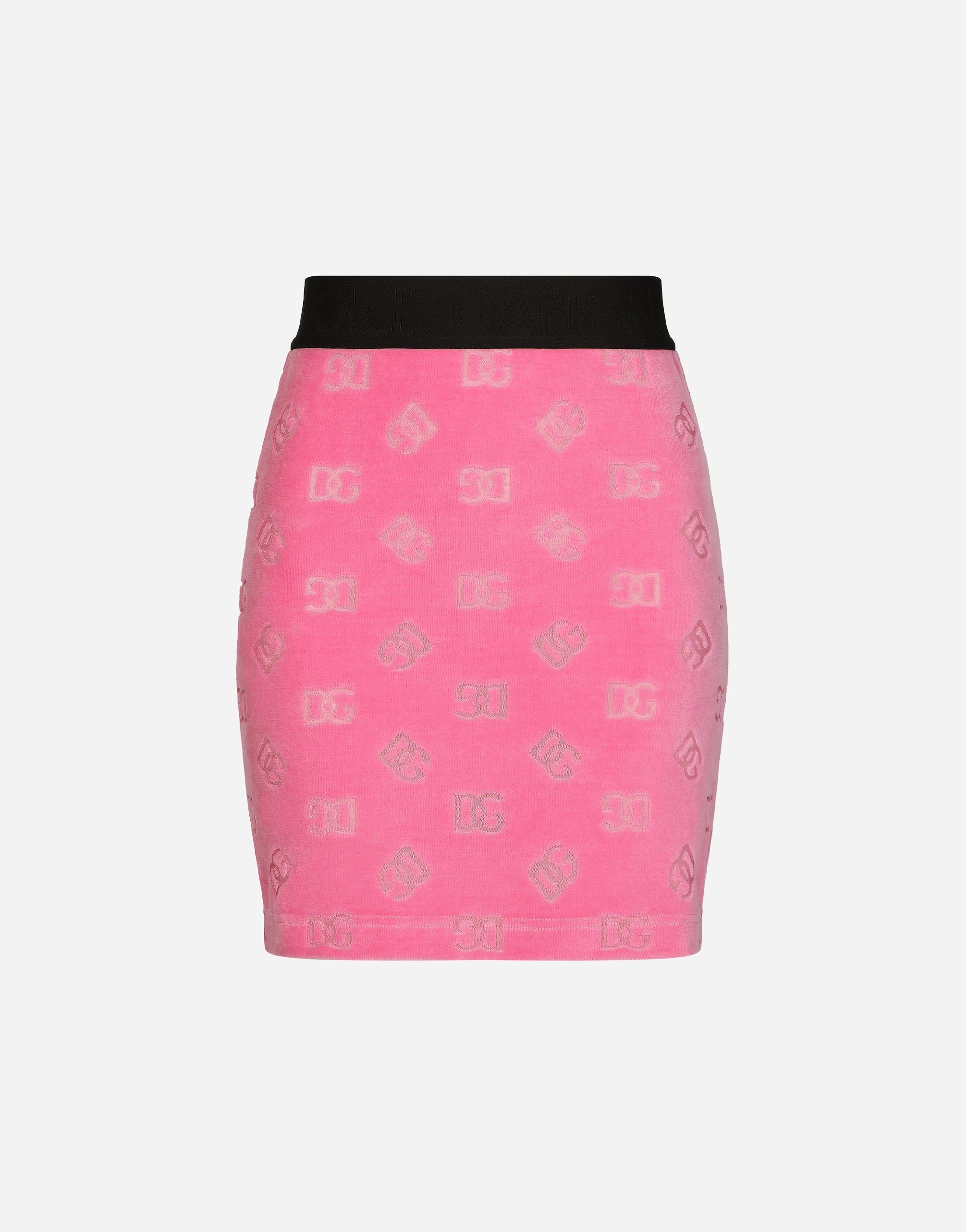 Dolce & Gabbana Flocked Jersey Miniskirt With All-over Dg Logo In Pink