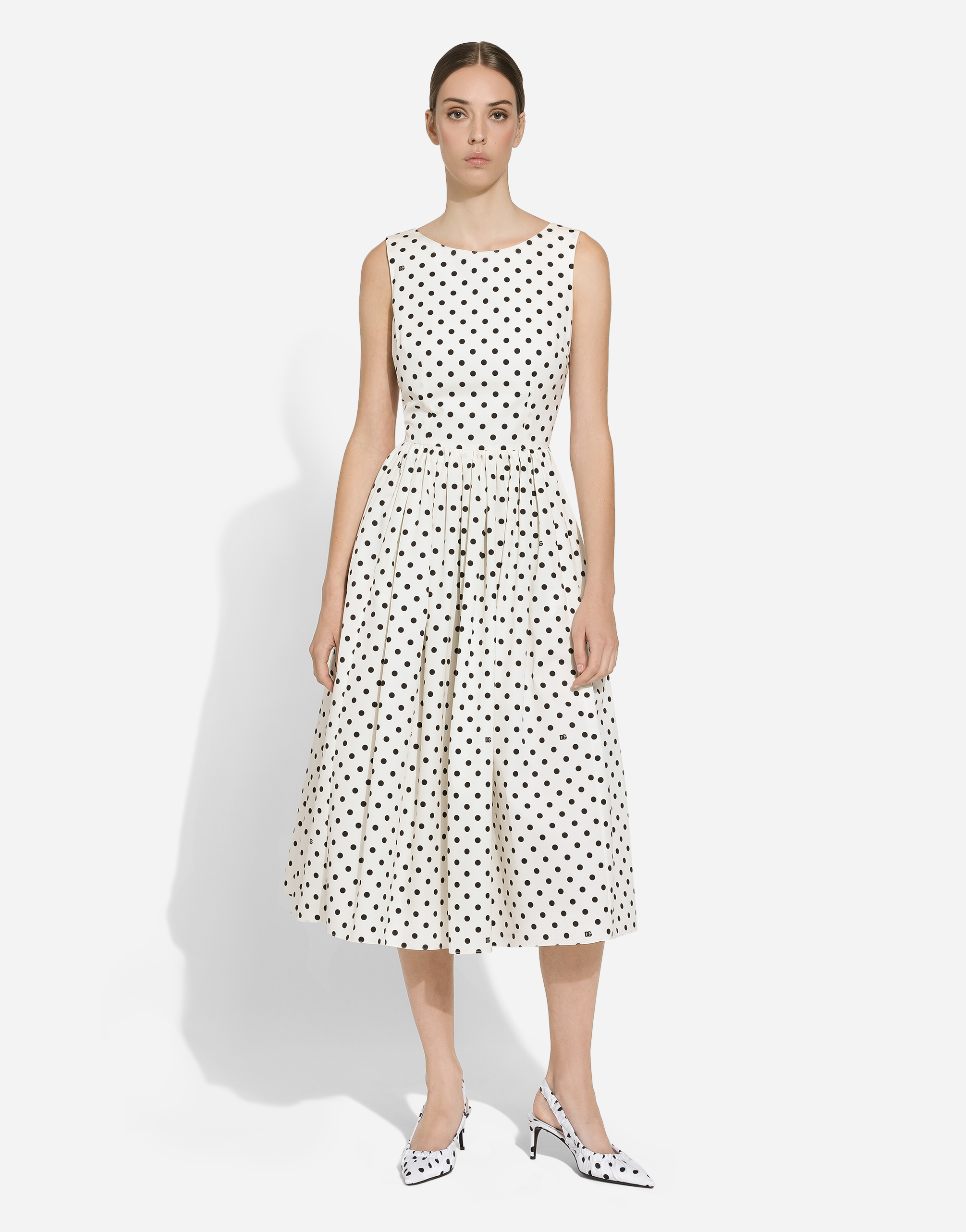 Shop Dolce & Gabbana Cotton Calf-length Circle Dress With Polka-dot Print In プリ