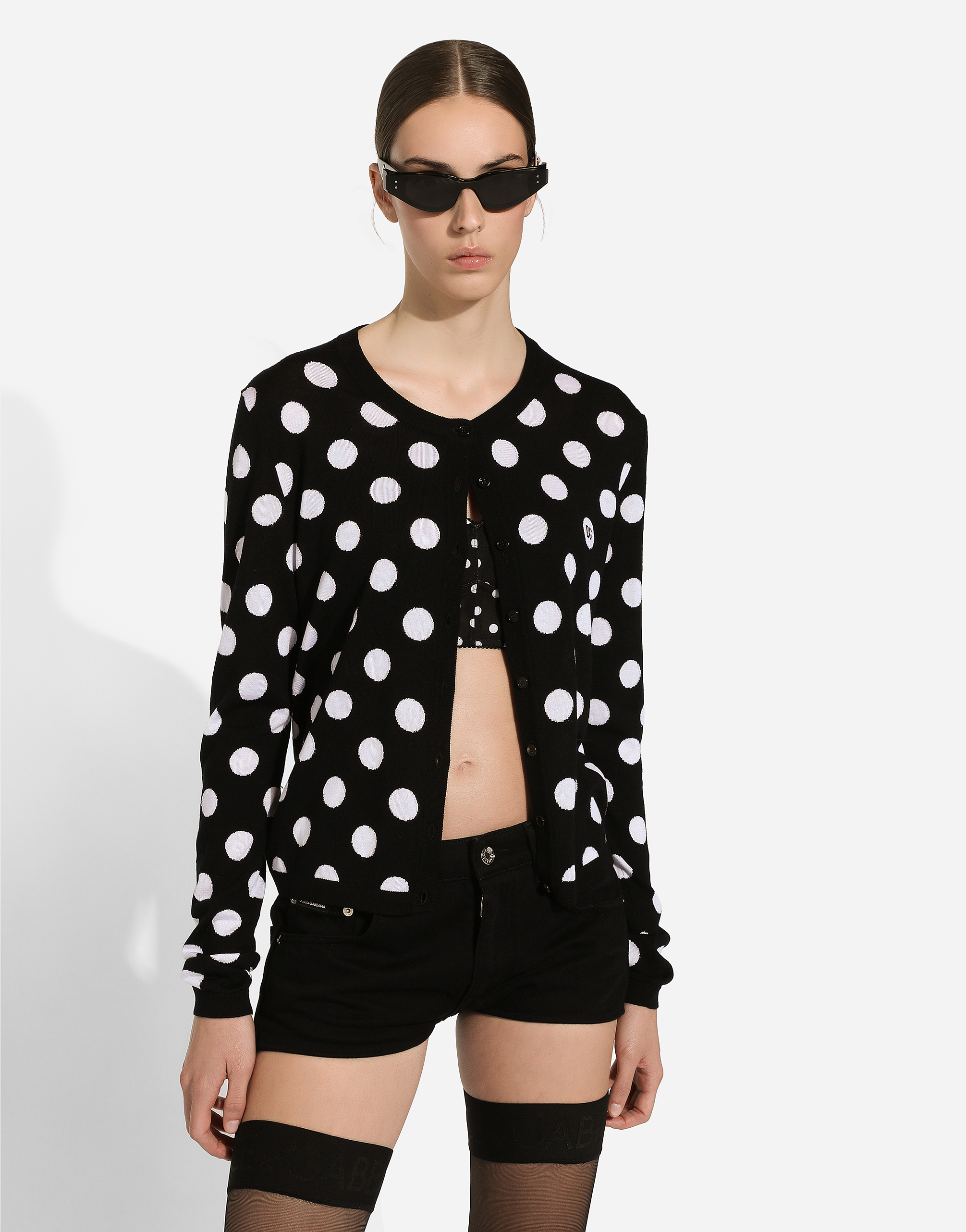 Shop Dolce & Gabbana Wool And Silk Cardigan With Polka-dot Inlay In プリ