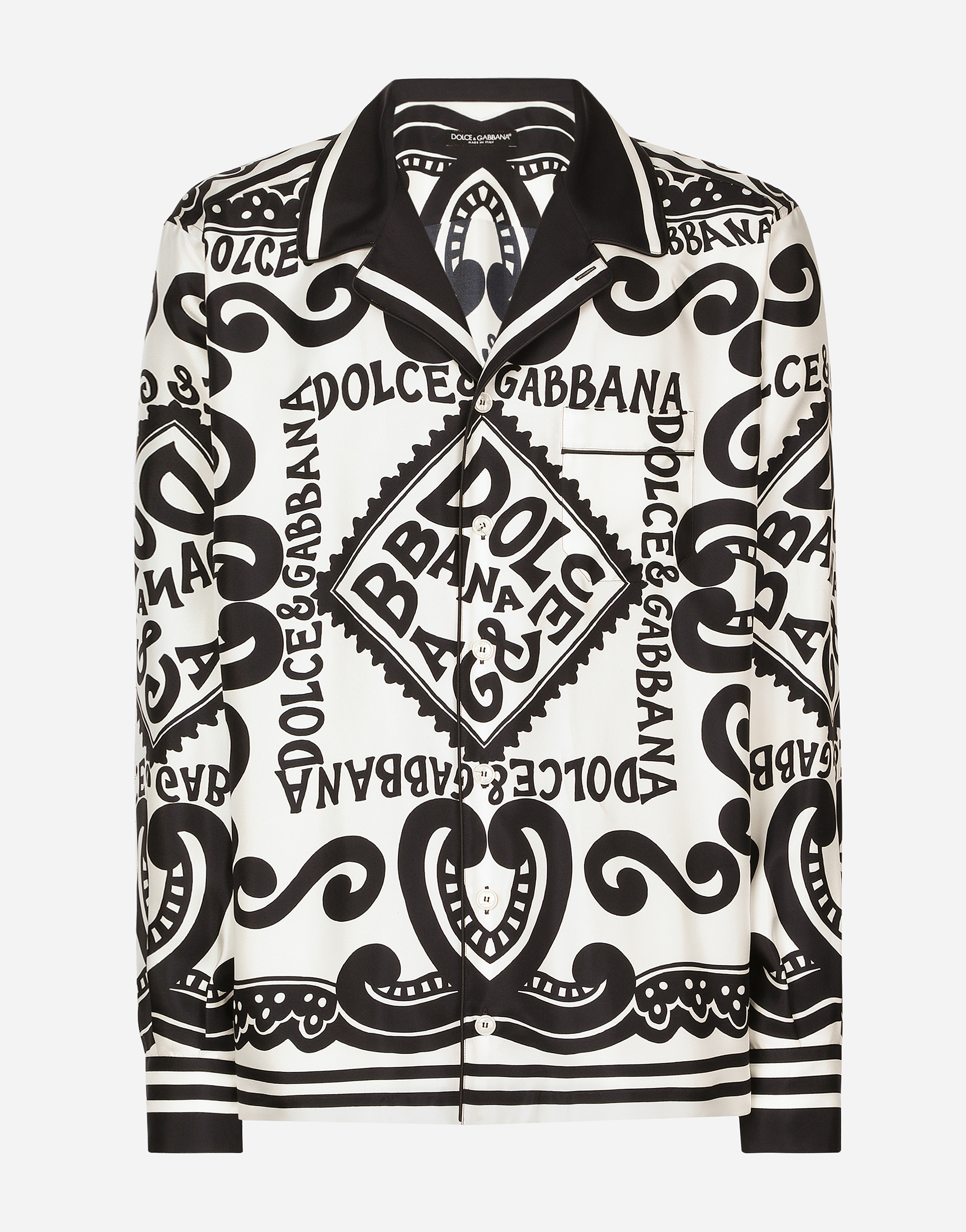 Marina-print silk shirt in White for Men | Dolce&Gabbana®