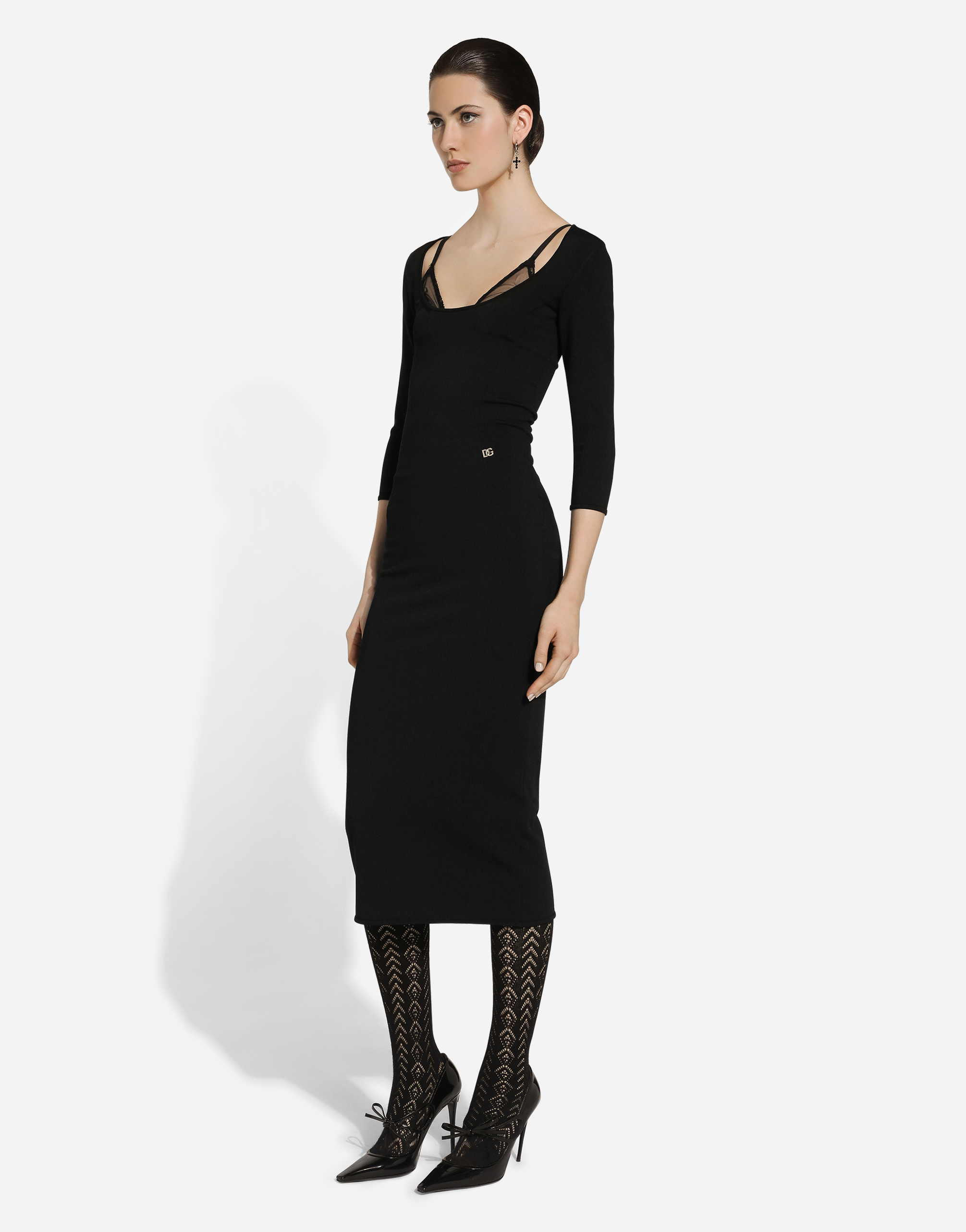 Shop Dolce & Gabbana Calf-length Viscose Knit Dress In Black