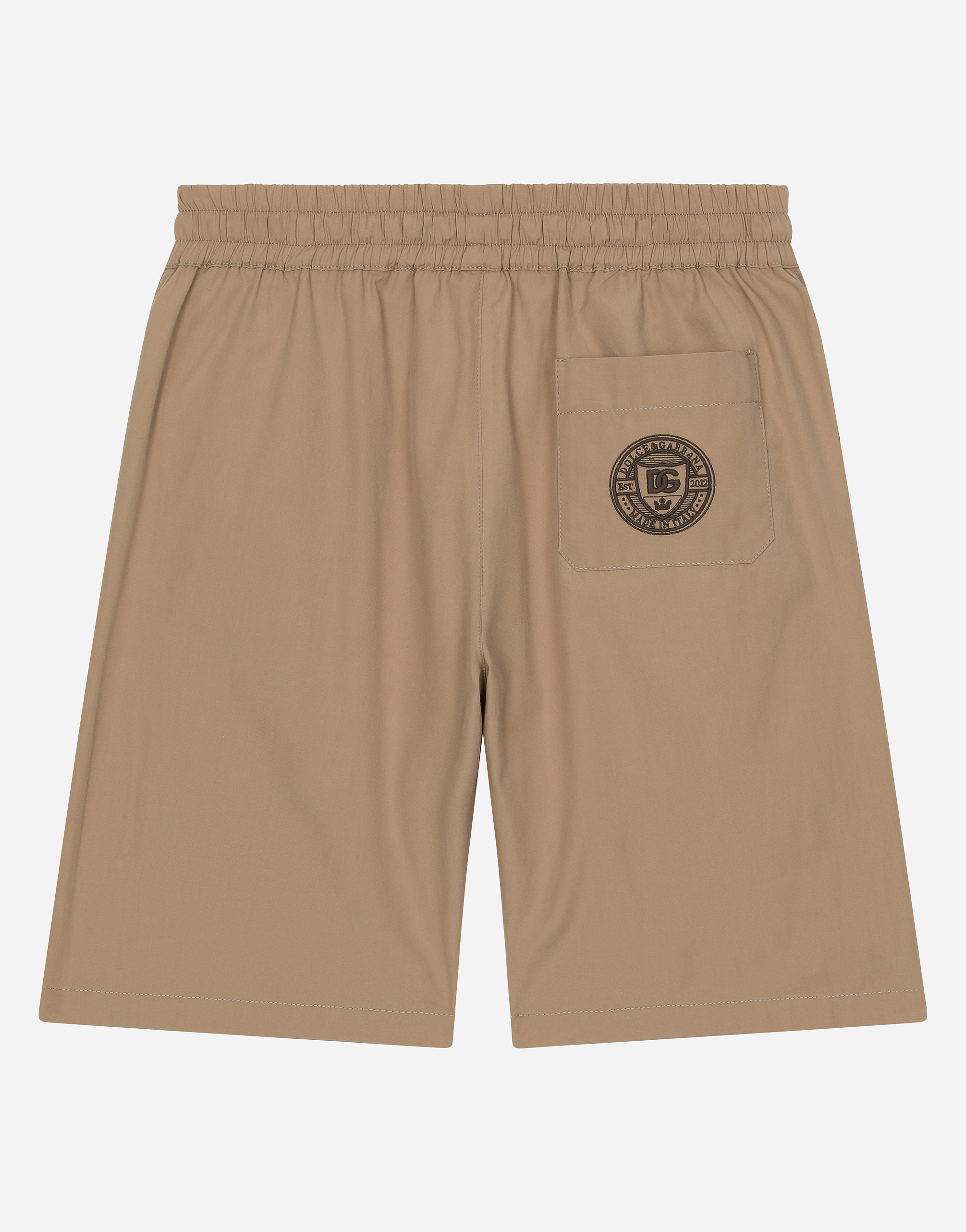 Shop Dolce & Gabbana Poplin Shorts With Dg Logo In Sabbia 1