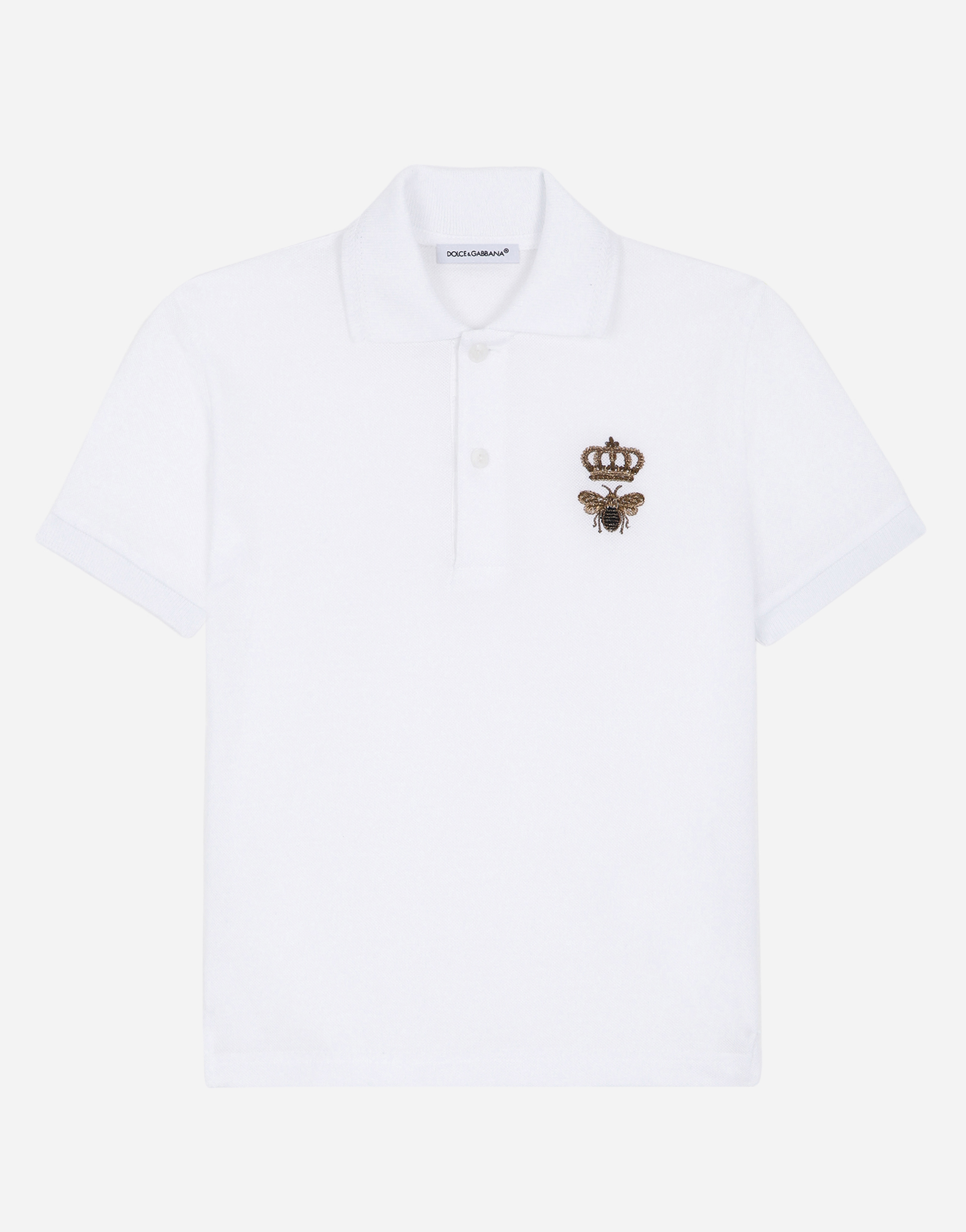 Dolce & Gabbana Crown and Bee Polo Shirt 46 White Cotton