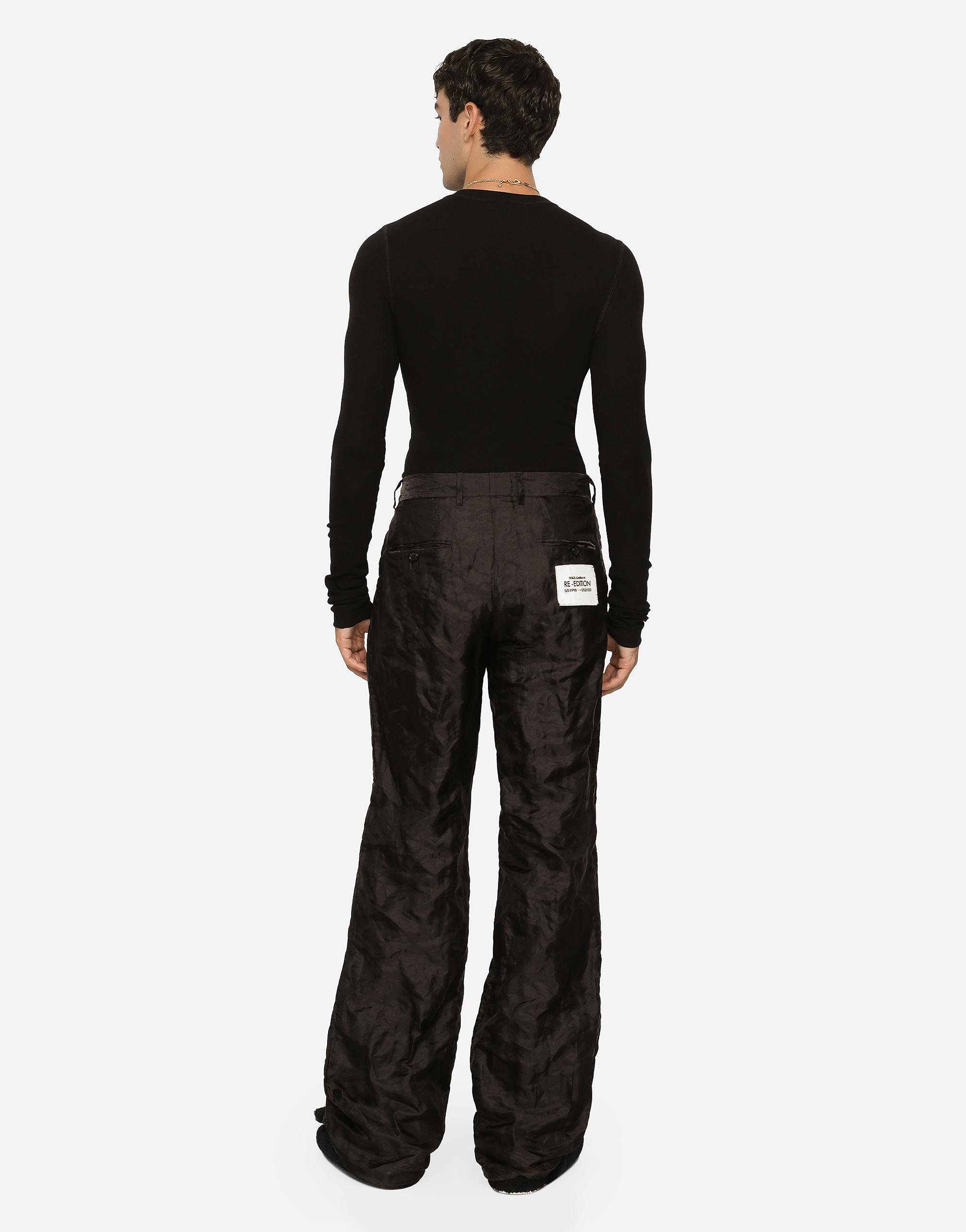 Shop Dolce & Gabbana Tailored Straight-leg Pants In Metallic Technical Fabric And Silk In Black