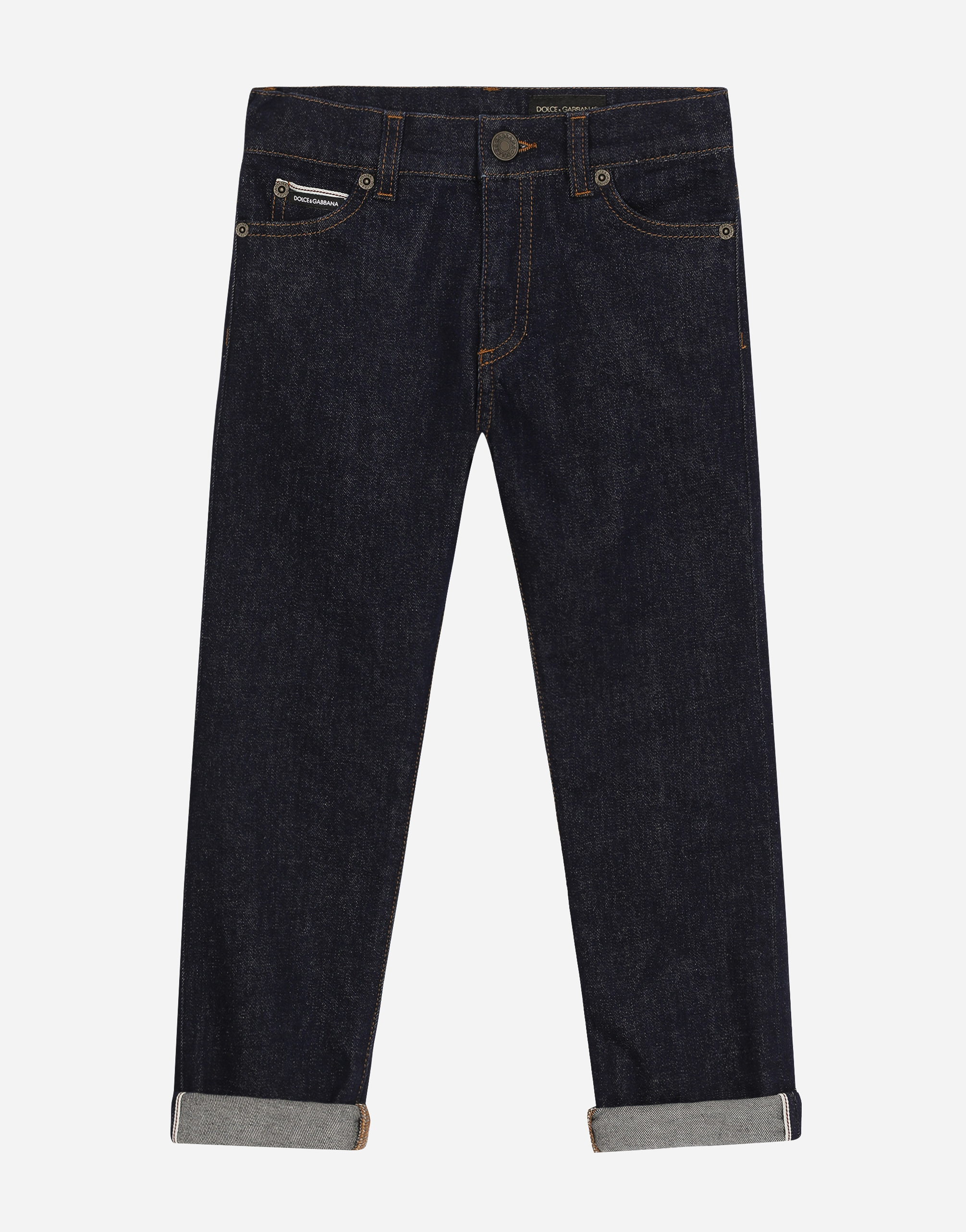 5-pocket stretch denim jeans with logo tag in Azul for Boys | Dolce ...