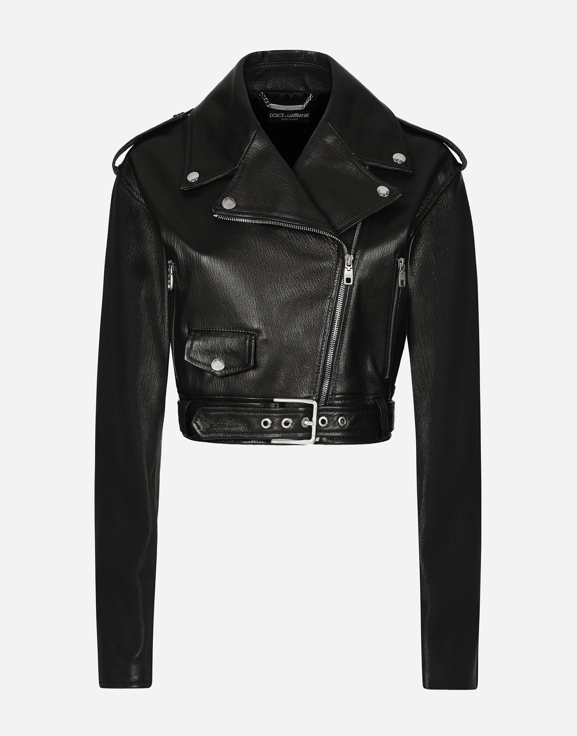 Shop Dolce & Gabbana Plongé Nappa Leather Biker Jacket In ブラック