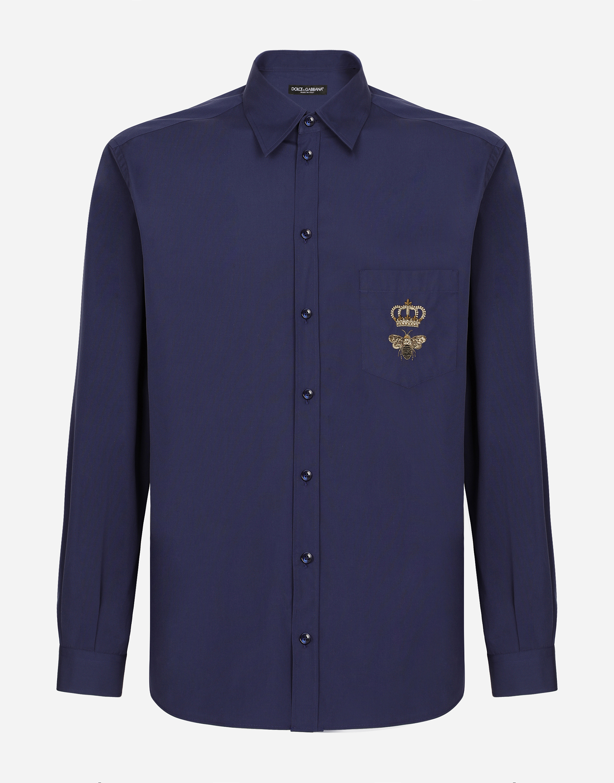 Cotton Martini-fit shirt with embroidery in Blue for Men 
