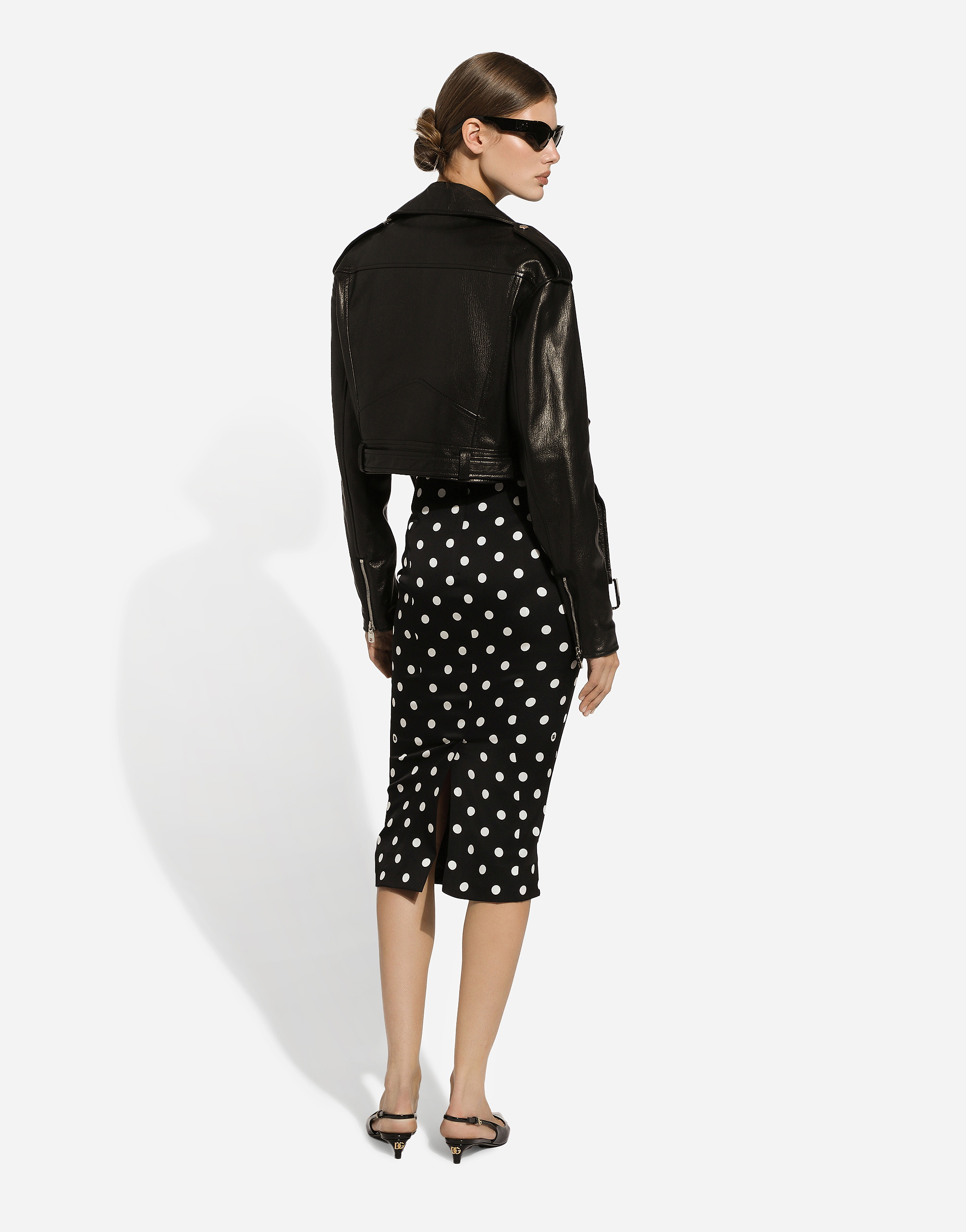 Shop Dolce & Gabbana Charmeuse Calf-length Pencil Skirt With Polka-dot Print In プリ