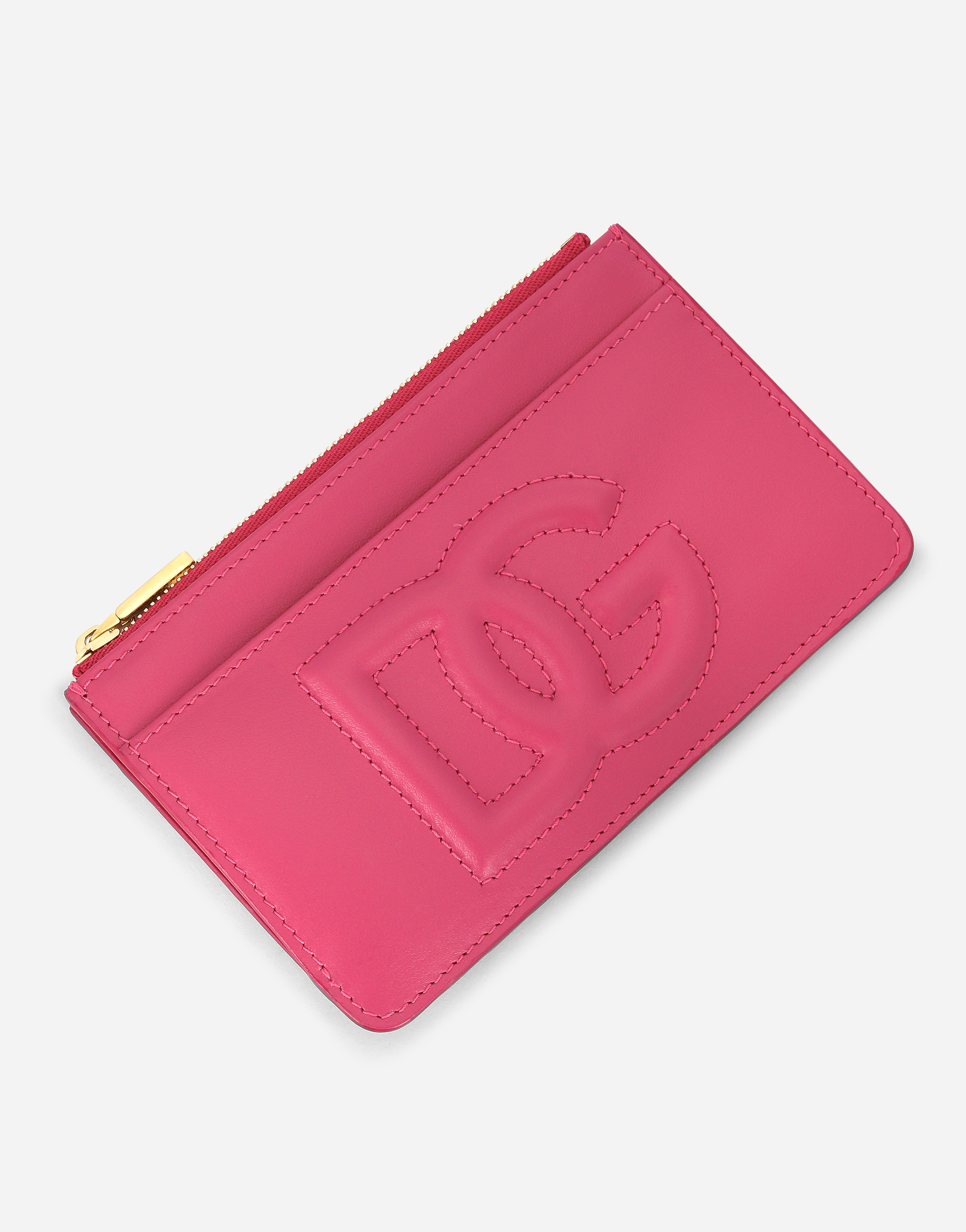 Shop Dolce & Gabbana Medium Calfskin Card Holder With Dg Logo In Lilac