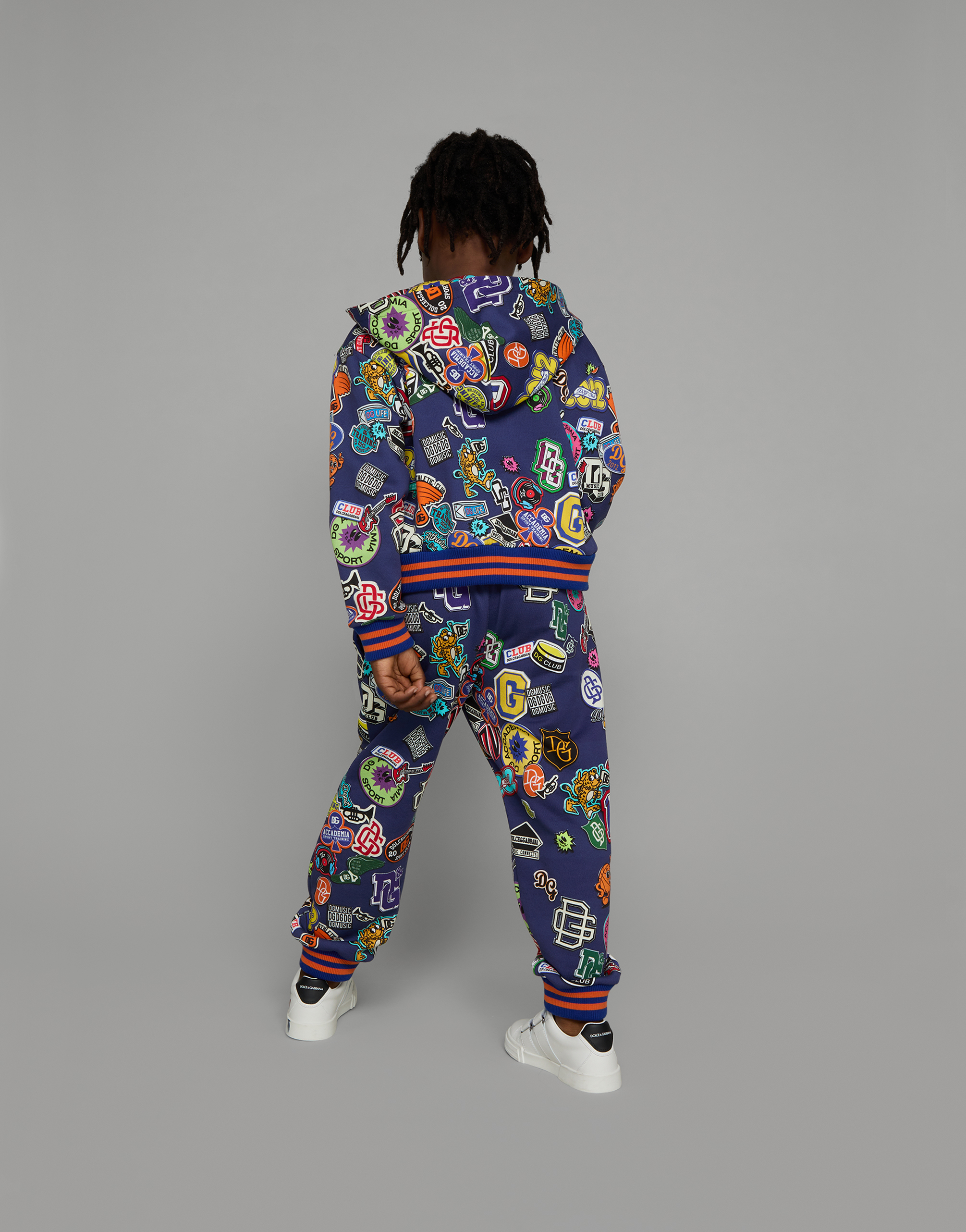 Zip-up hoodie with stickers print in Blue for | Dolce&Gabbana® US