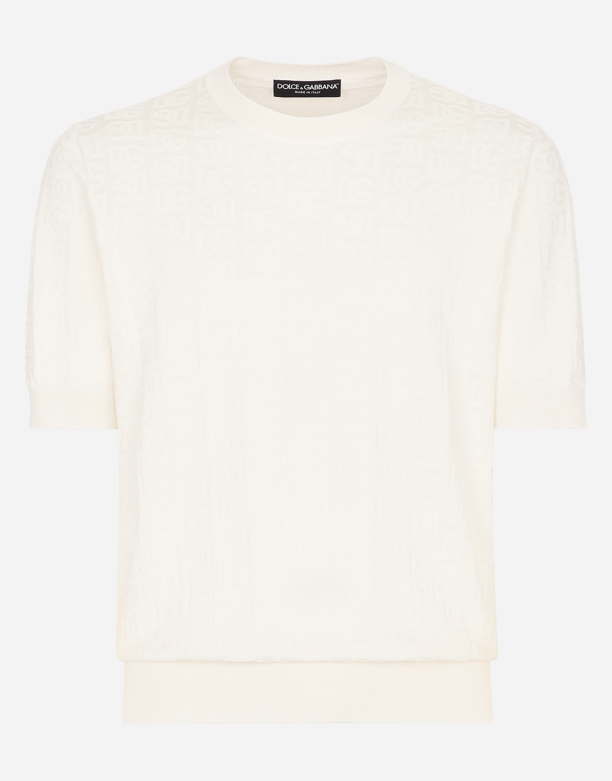 Shop Dolce & Gabbana Silk Jacquard Round-neck Sweater With Dg Logo In White