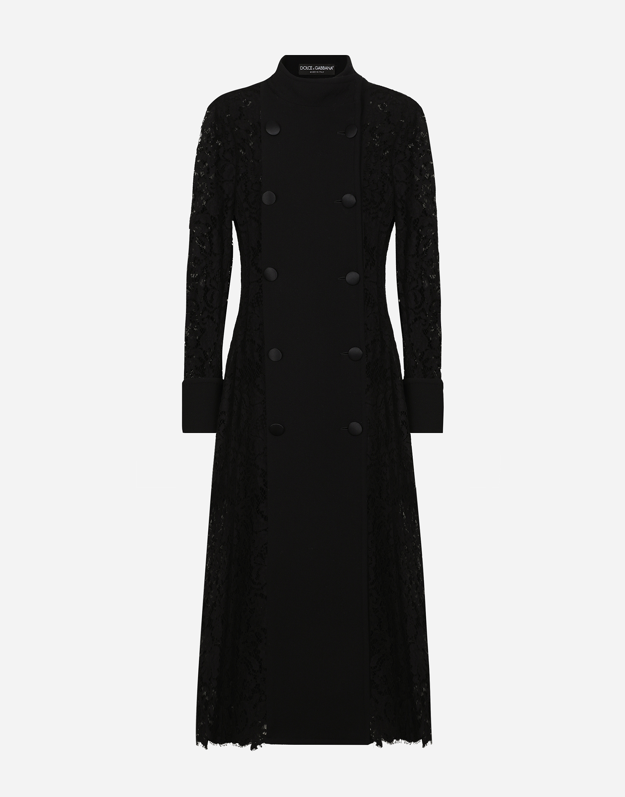 Shop Dolce & Gabbana Double-breasted Cordonetto Lace And Wool Crêpe Coat In Black