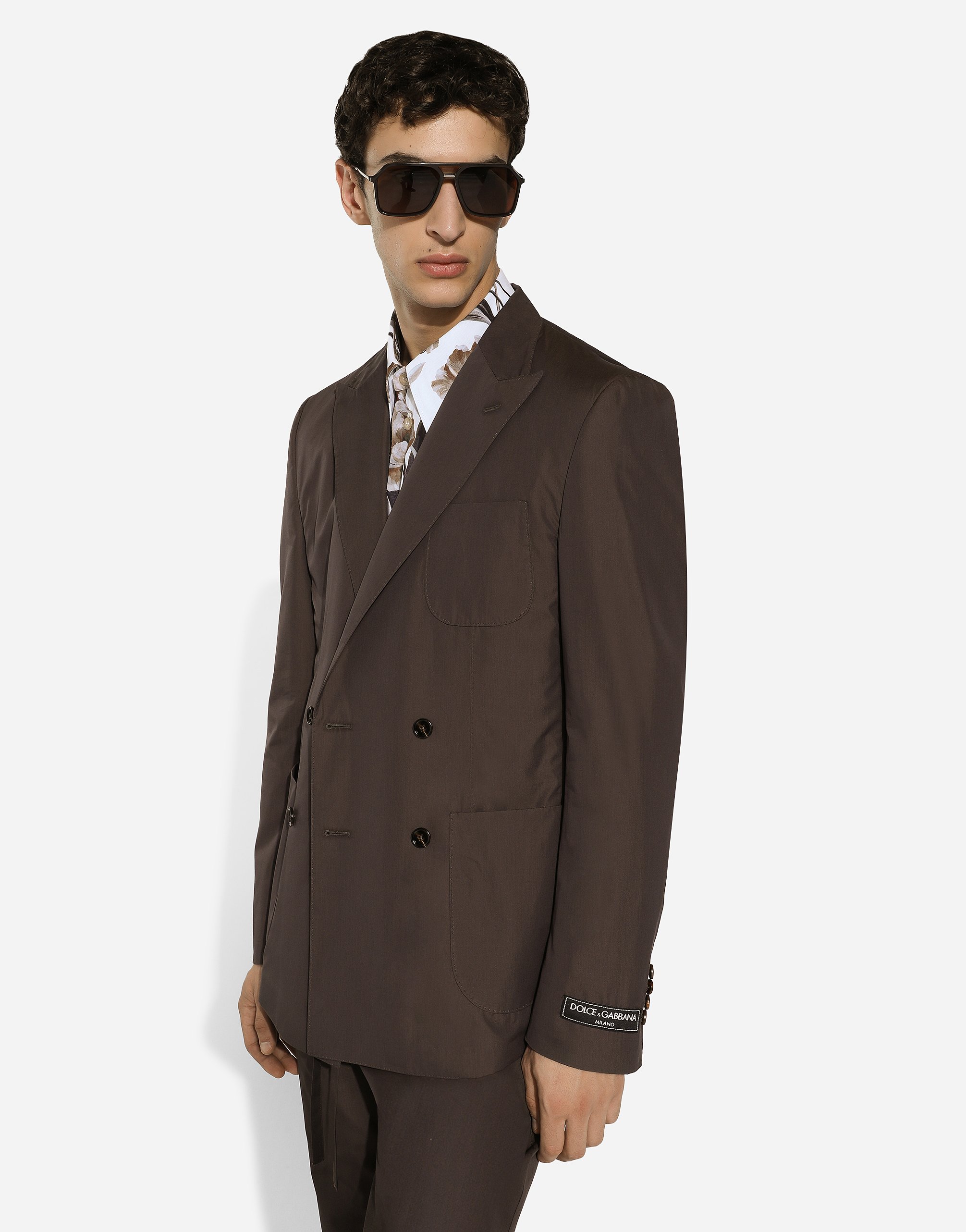 Shop Dolce & Gabbana Double-breasted Poplin Portofino-fit Jacket In Brown