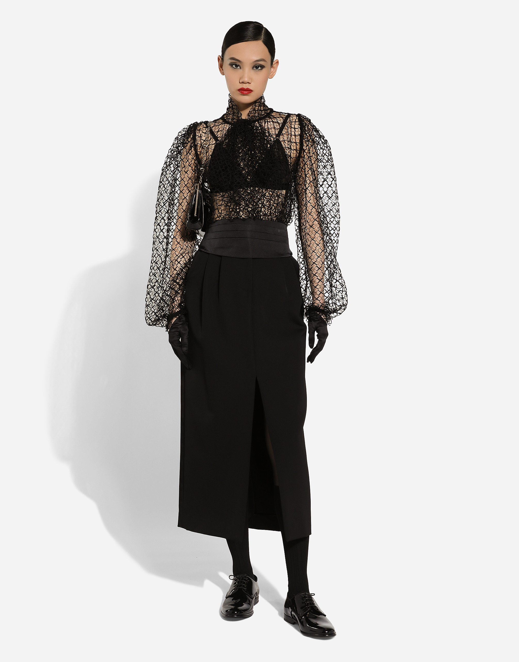 Shop Dolce & Gabbana Mesh Pussy-bow Blouse In Black