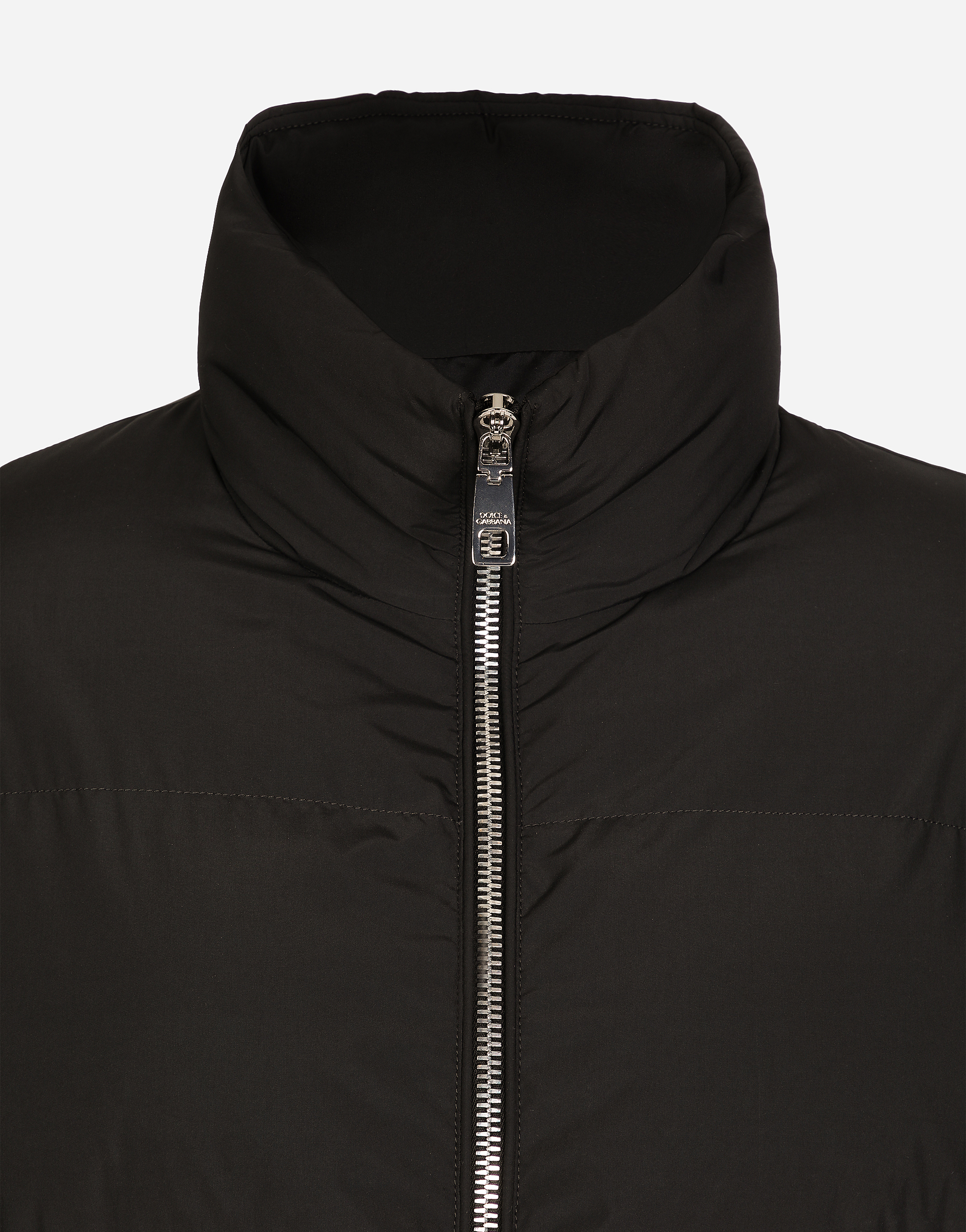 Shop Dolce & Gabbana Short Nylon Down Jacket With Branded Tag In ブラック