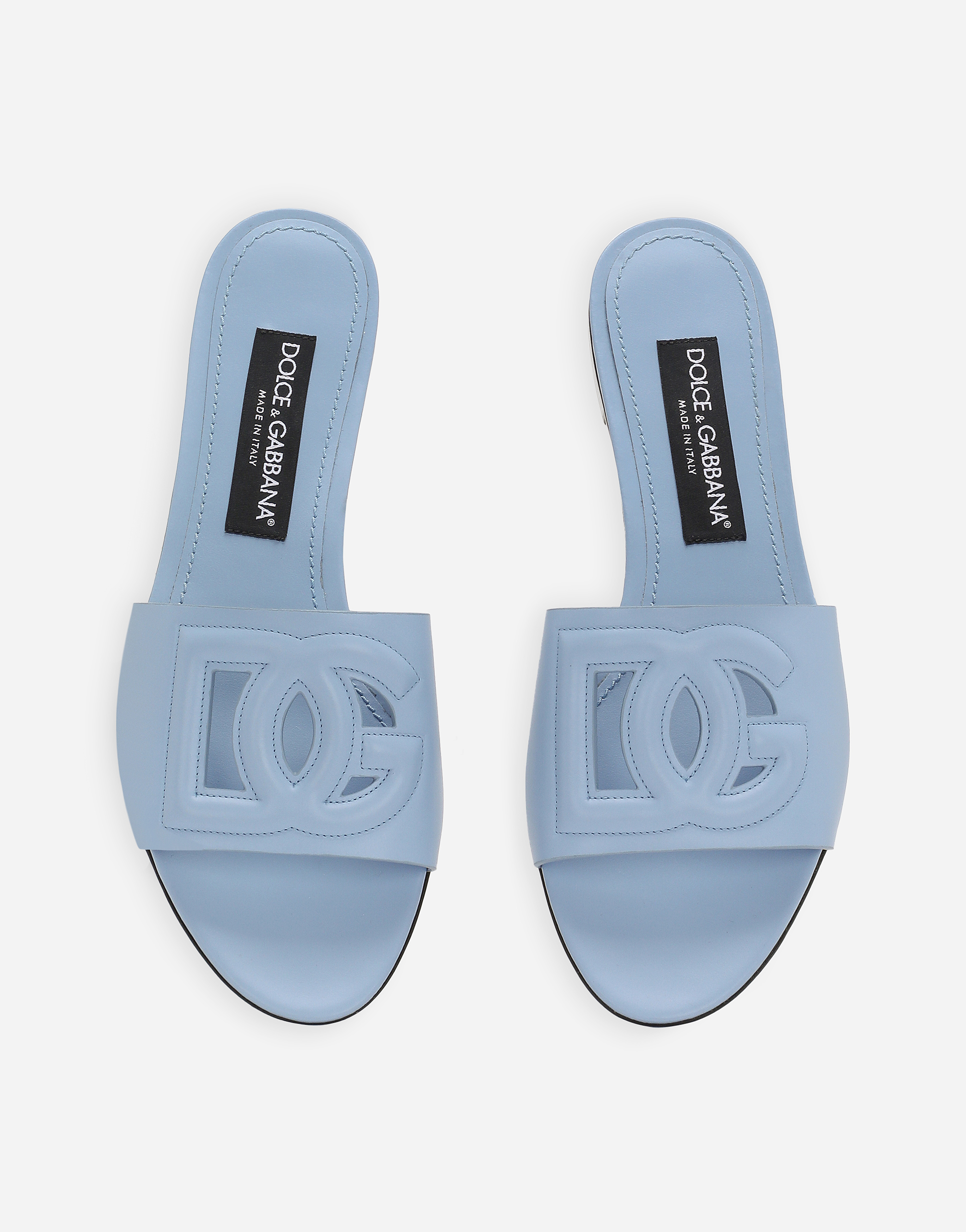 Shop Dolce & Gabbana Calfskin Sliders In Light Blue