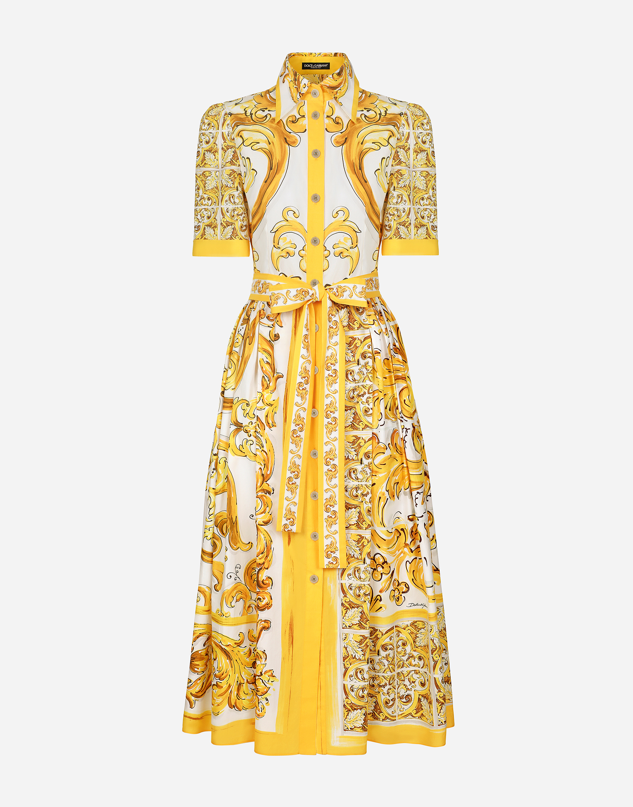 Shop Dolce & Gabbana Cotton Poplin Midi Shirt Dress With Majolica Print