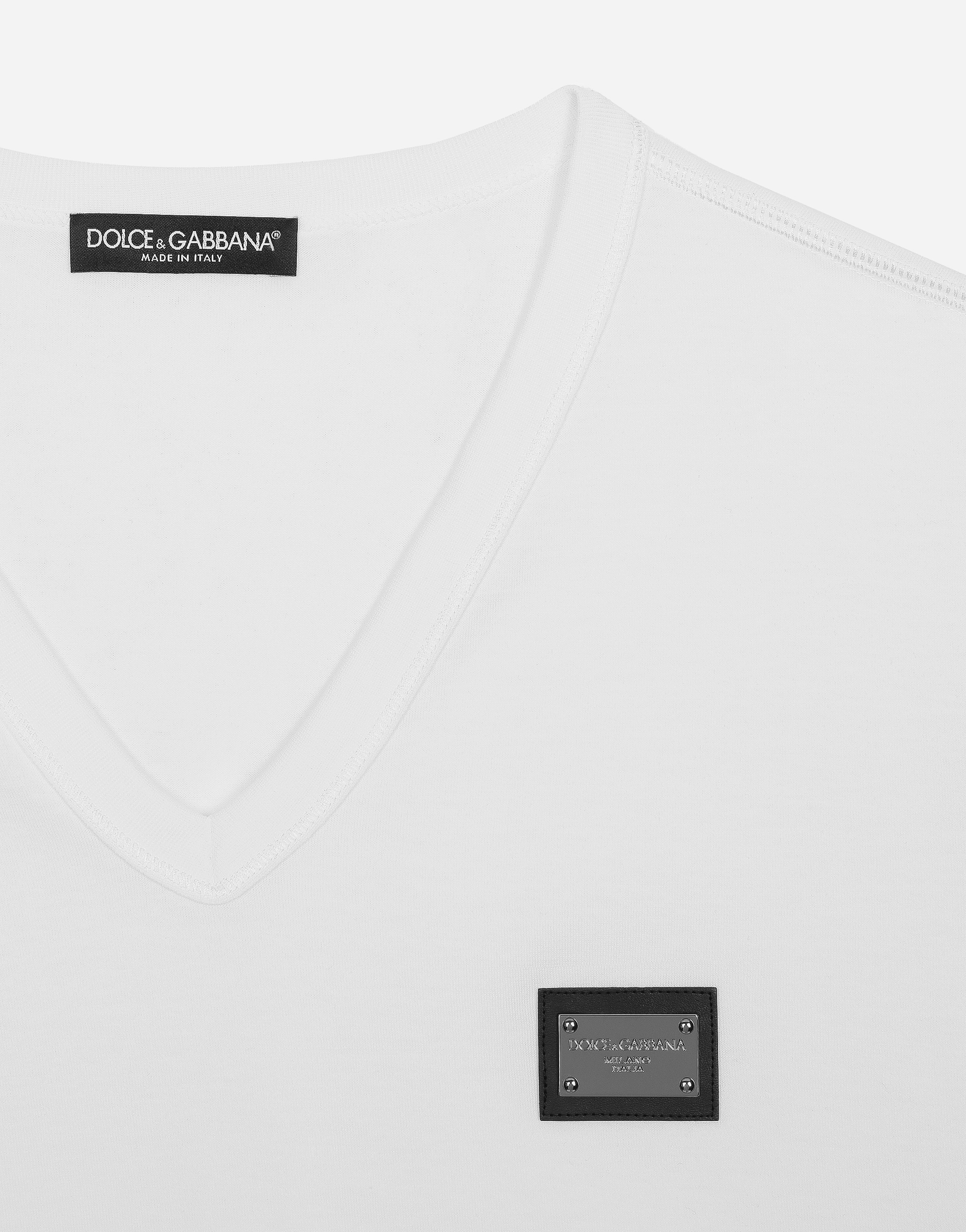 Shop Dolce & Gabbana Cotton V-neck T-shirt With Branded Tag In White