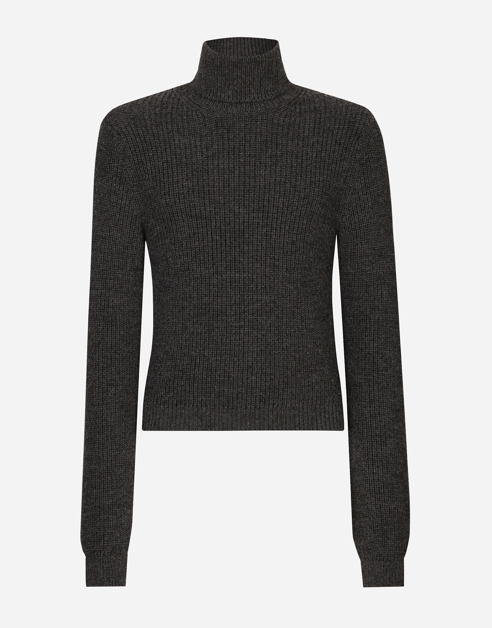 Shop Dolce & Gabbana Wool Fisherman's Rib-knit Turtle-neck Sweater In Grey