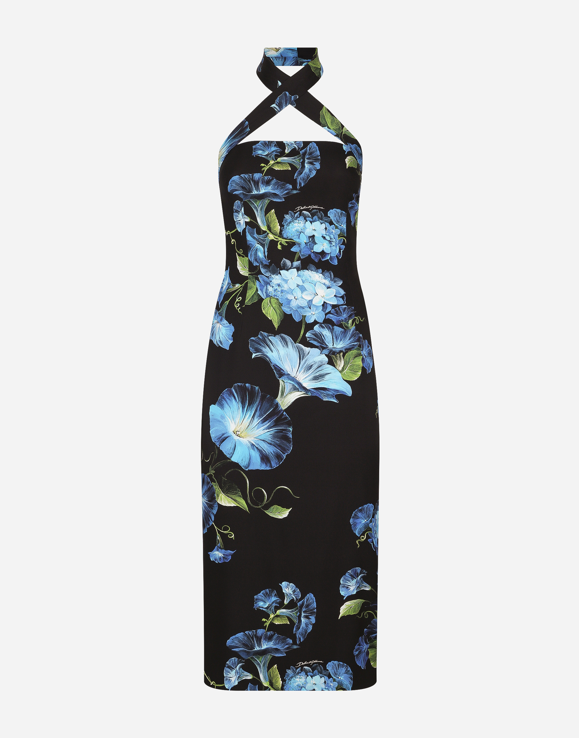 DOLCE & GABBANA CHARMEUSE SHEATH DRESS WITH BLUEBELL PRINT