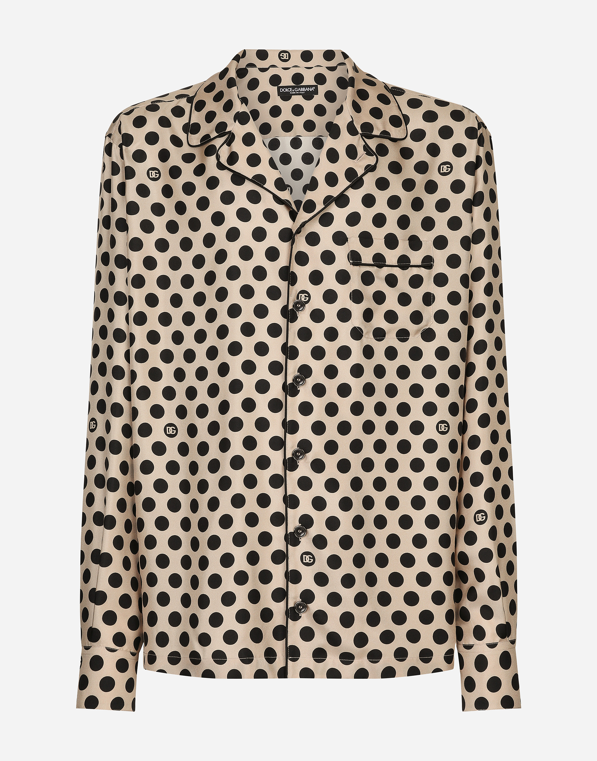 Shop Dolce & Gabbana Silk Shirt With Polka-dot Print And Dg Logo In プリ