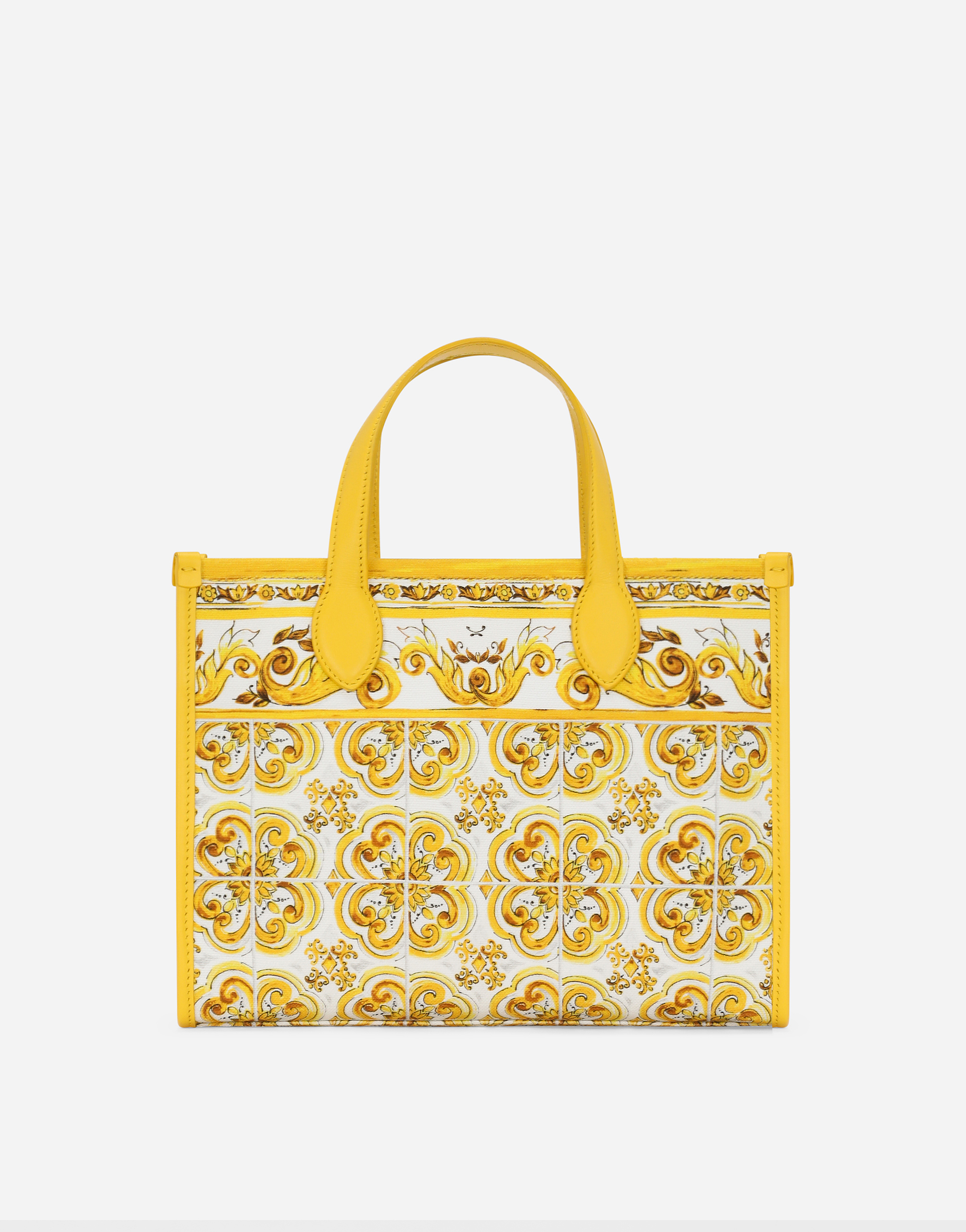 Shop Dolce & Gabbana Canvas Handbag With Yellow Majolica Print