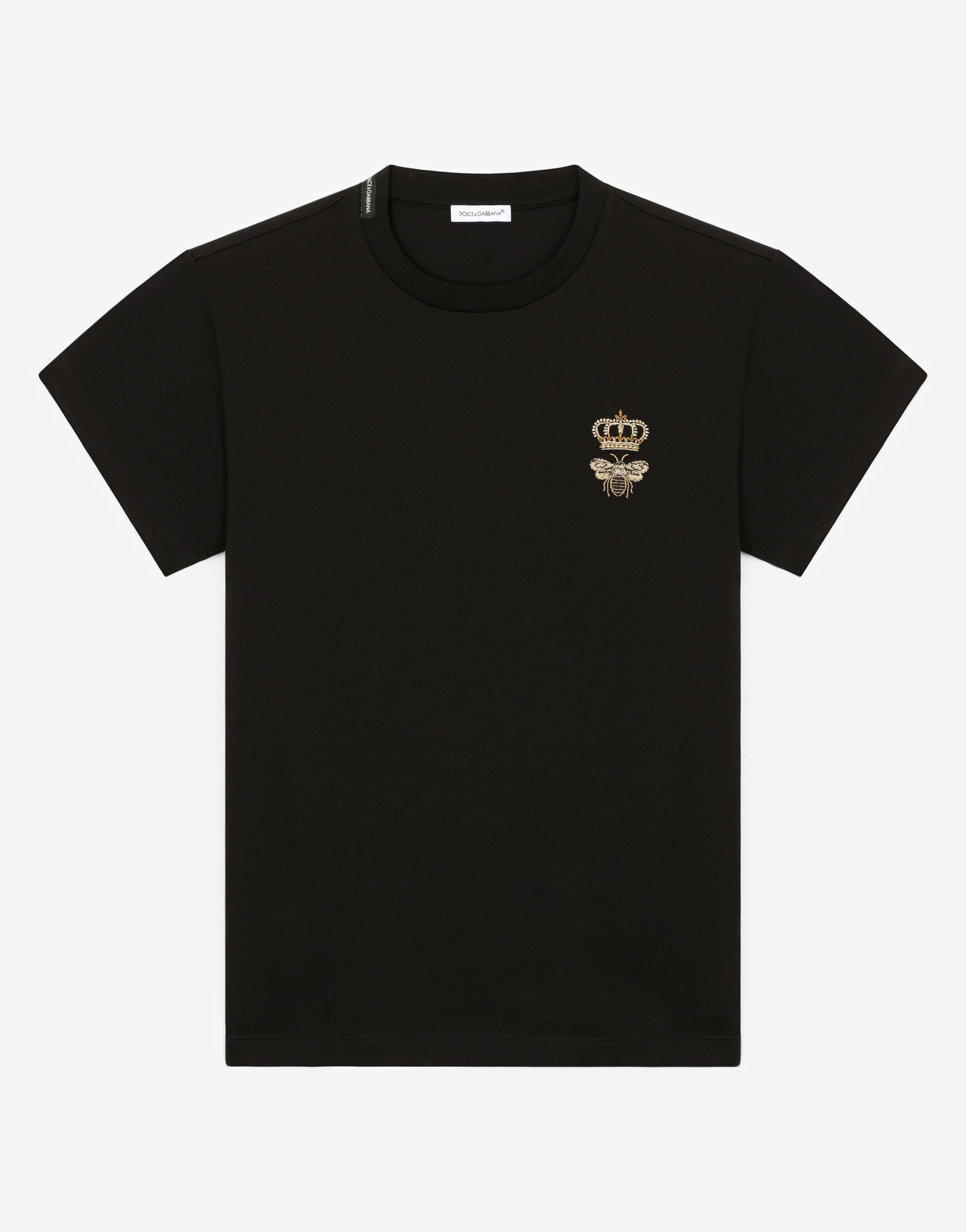 Jersey T-shirt with bee embroidery in BLACK for | Dolce&Gabbana® US