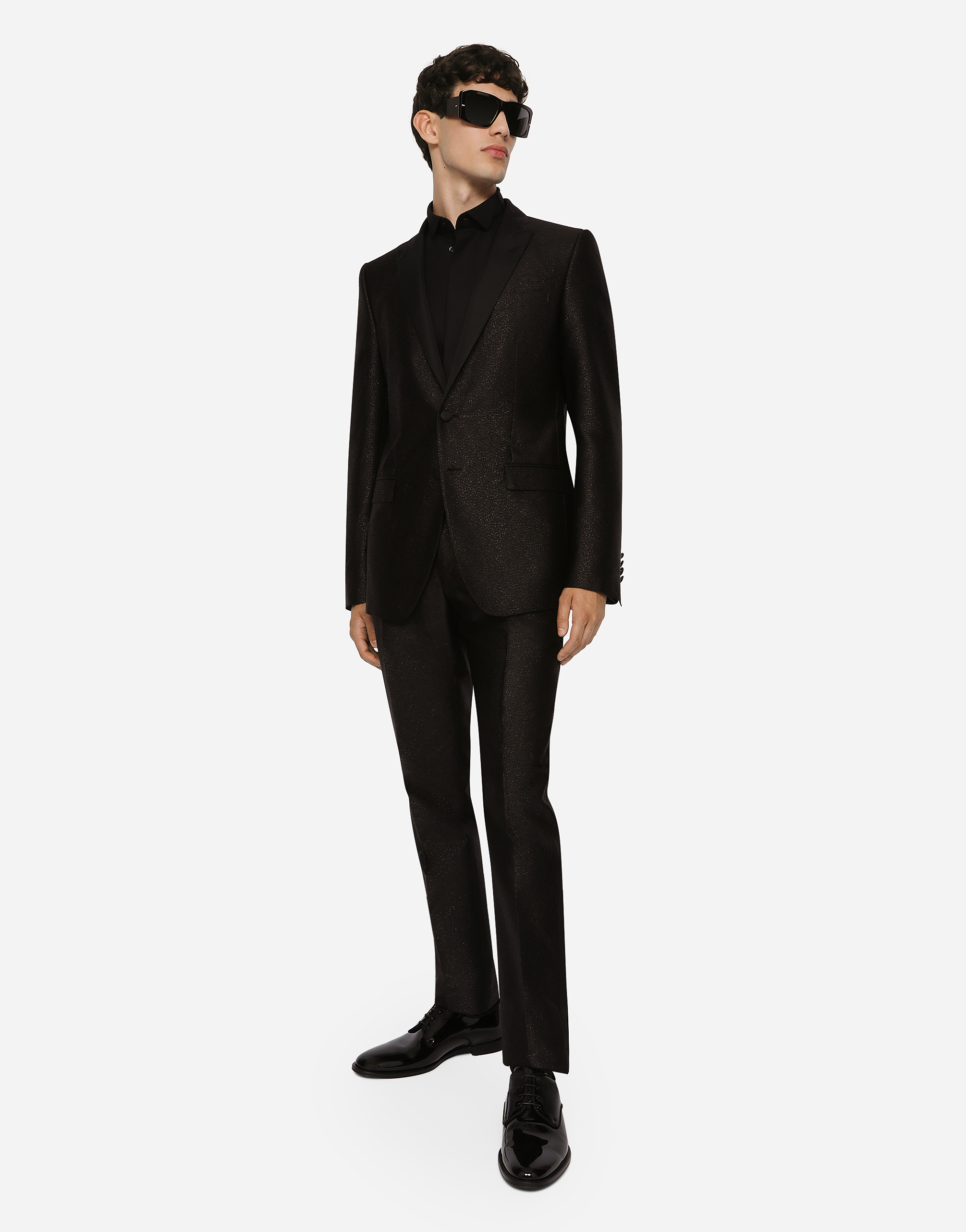 Shop Dolce & Gabbana Cotton Poplin Gold-fit Tuxedo Shirt In Black