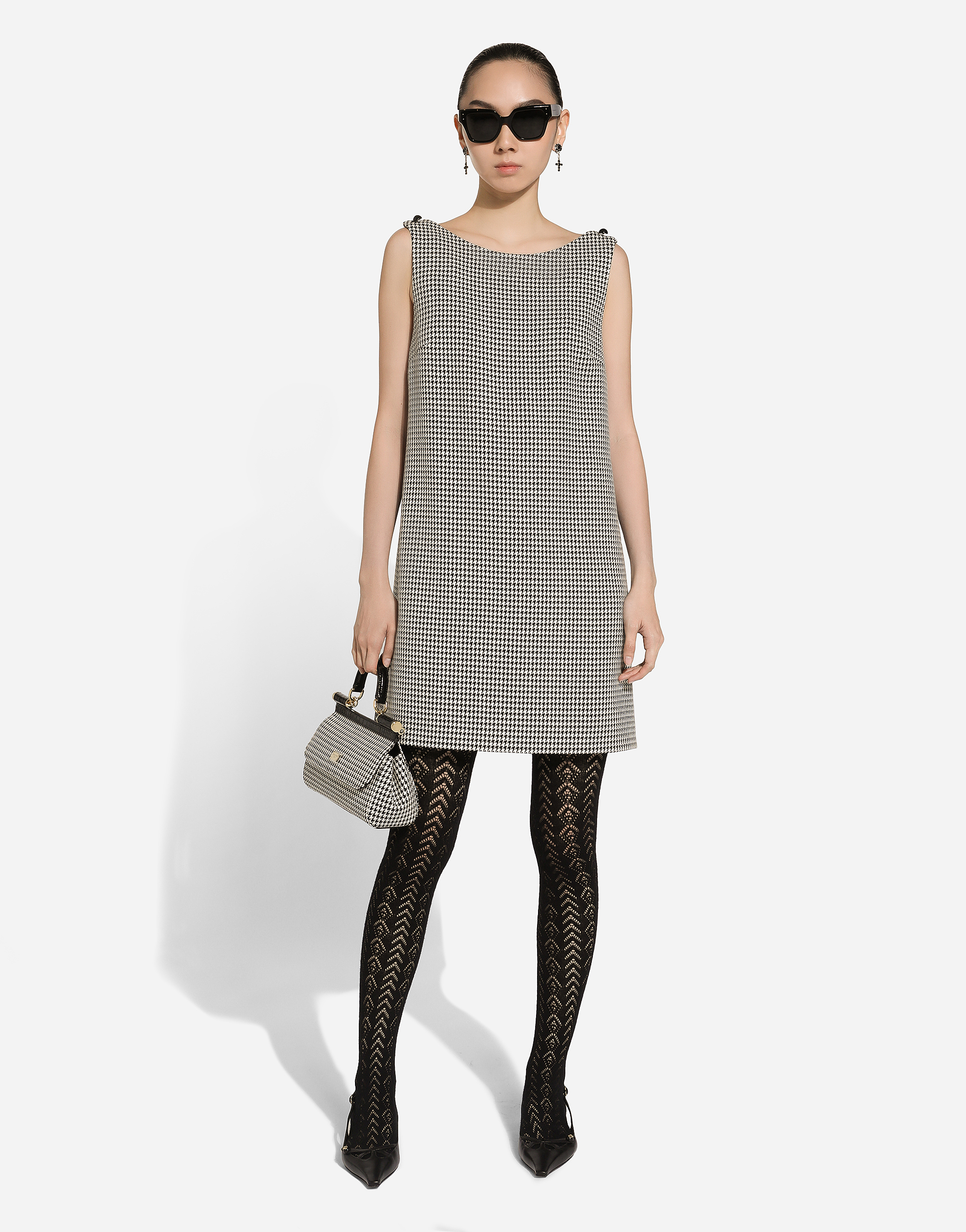 Shop Dolce & Gabbana Sleeveless Short Houndstooth Wool Dress In マルチカラー